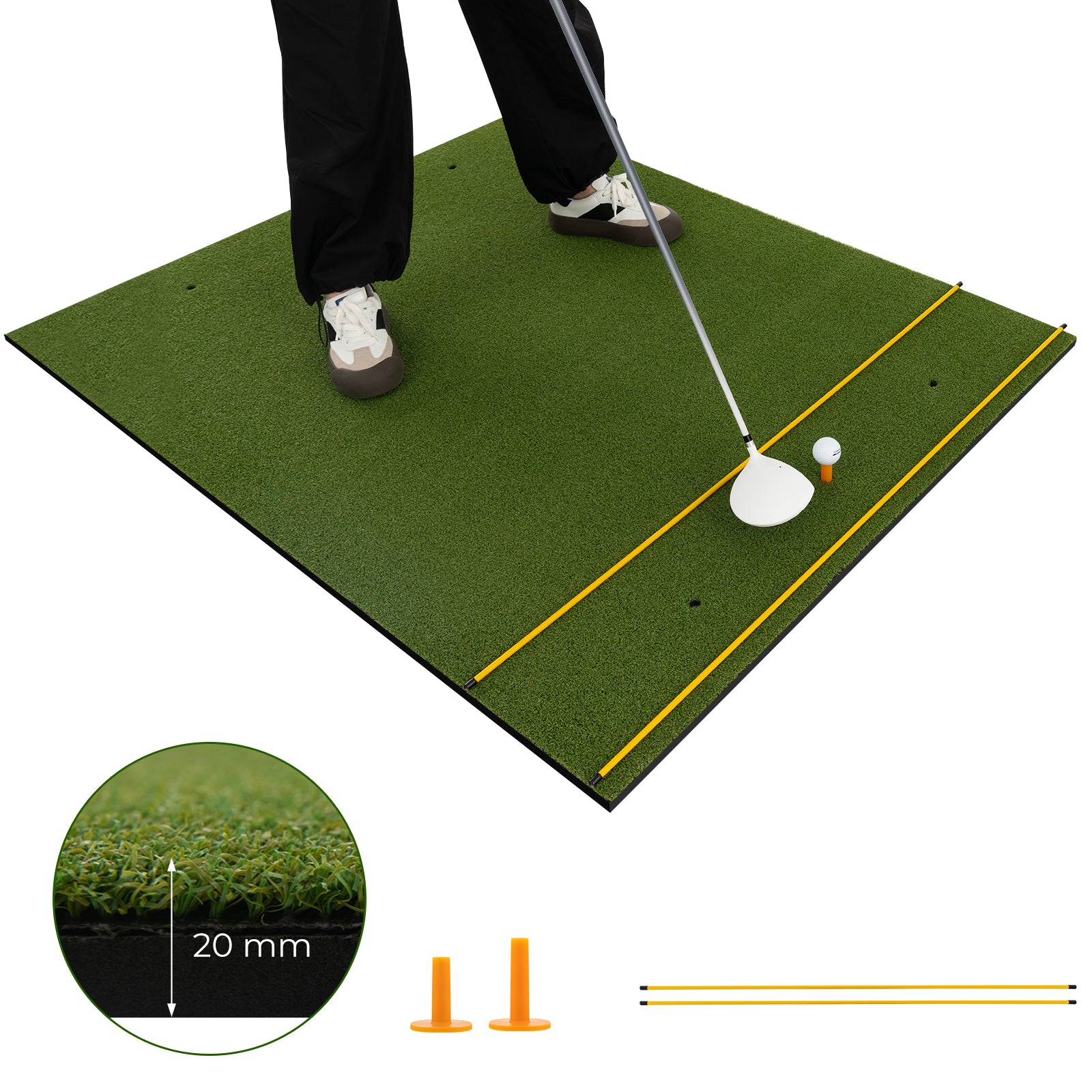 Artificial Turf Mat for Indoor and Outdoor Golf Practice Includes 2 Rubber Tees and 2 Alignment Sticks-20mm, Green Golf 20mm at Gallery Canada