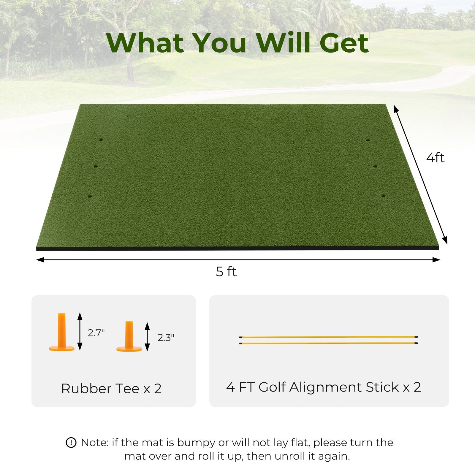 Artificial Turf Mat for Indoor and Outdoor Golf Practice Includes 2 Rubber Tees and 2 Alignment Sticks-20mm, Green Golf   at Gallery Canada