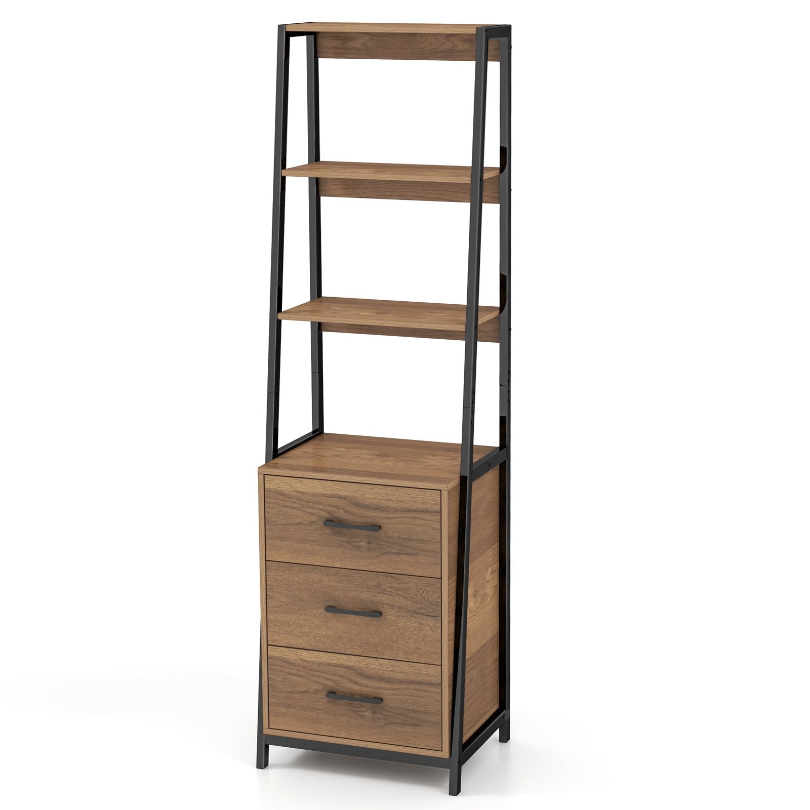 Multifunctional Tall Bookcase with Open Shelves and Storage Drawers, Natural Bookcases   at Gallery Canada