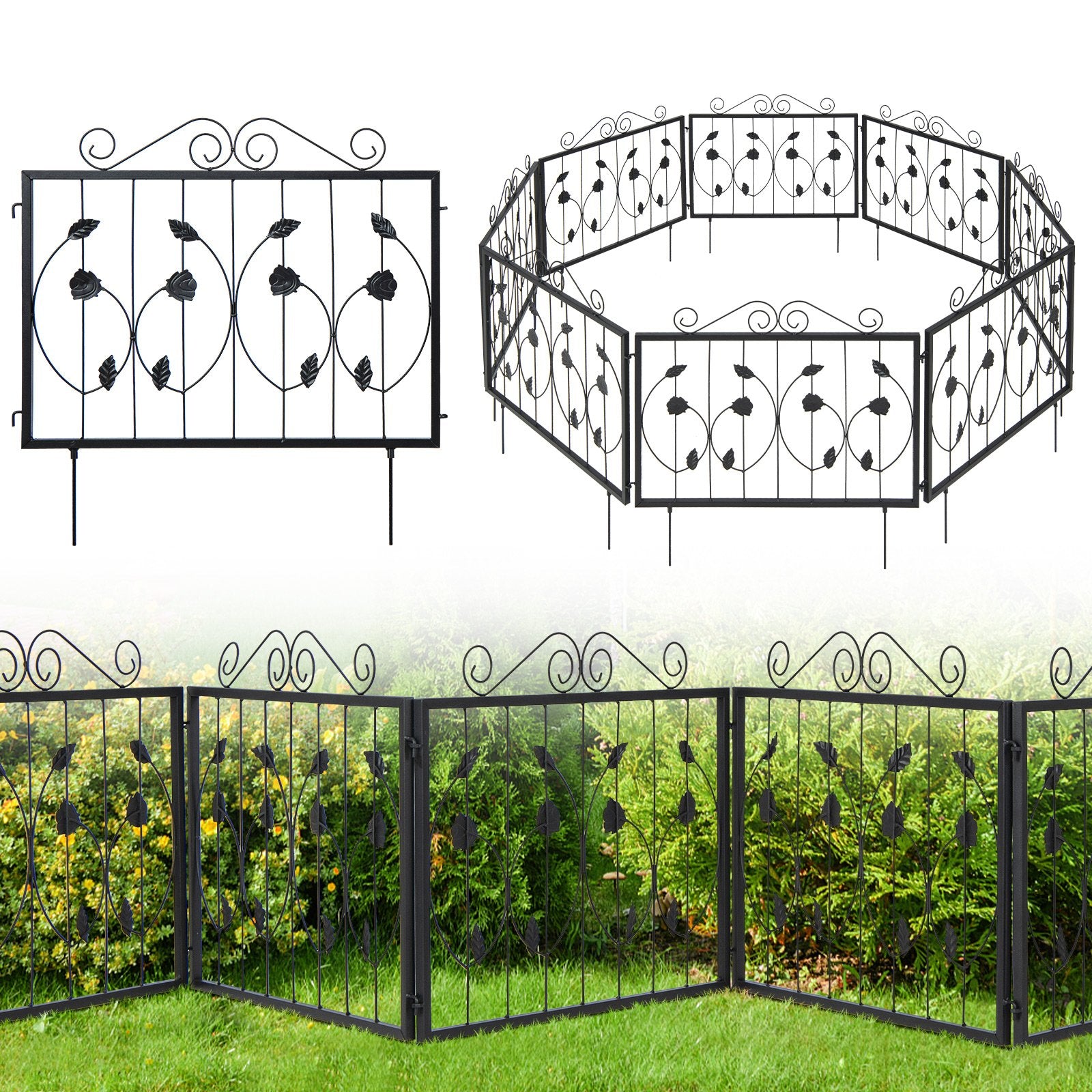 Decorative Garden Fence with 8 Panels Animal Barrier, Black Decorative Fencing & Flooring   at Gallery Canada