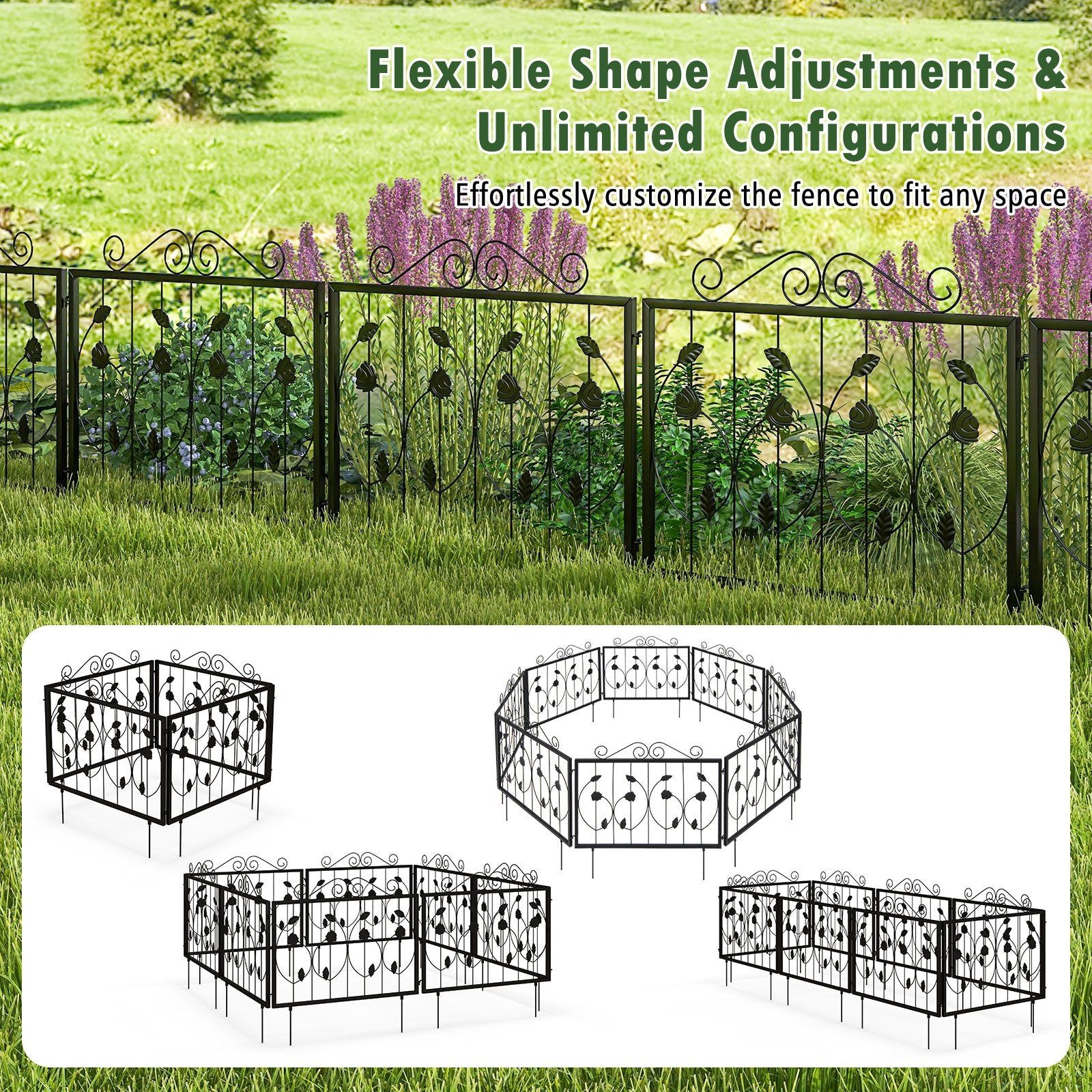 Decorative Garden Fence with 8 Panels Animal Barrier, Black Decorative Fencing & Flooring   at Gallery Canada