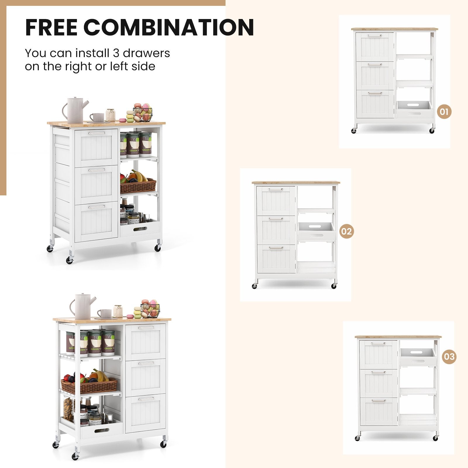 Rolling Kitchen Island Utility Storage Cart, White Kitchen Islands & Carts   at Gallery Canada