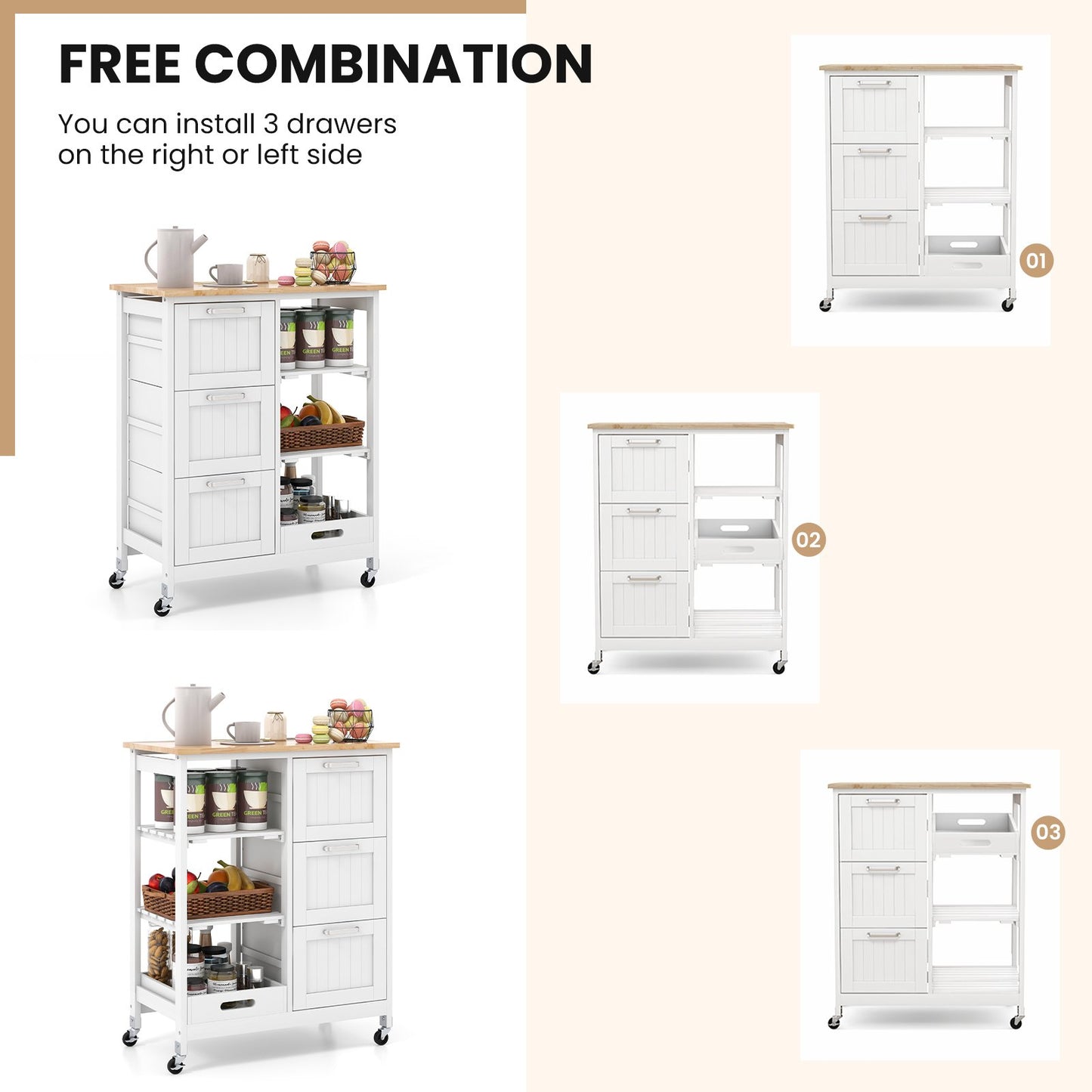 Rolling Kitchen Island Utility Storage Cart, White - Gallery Canada