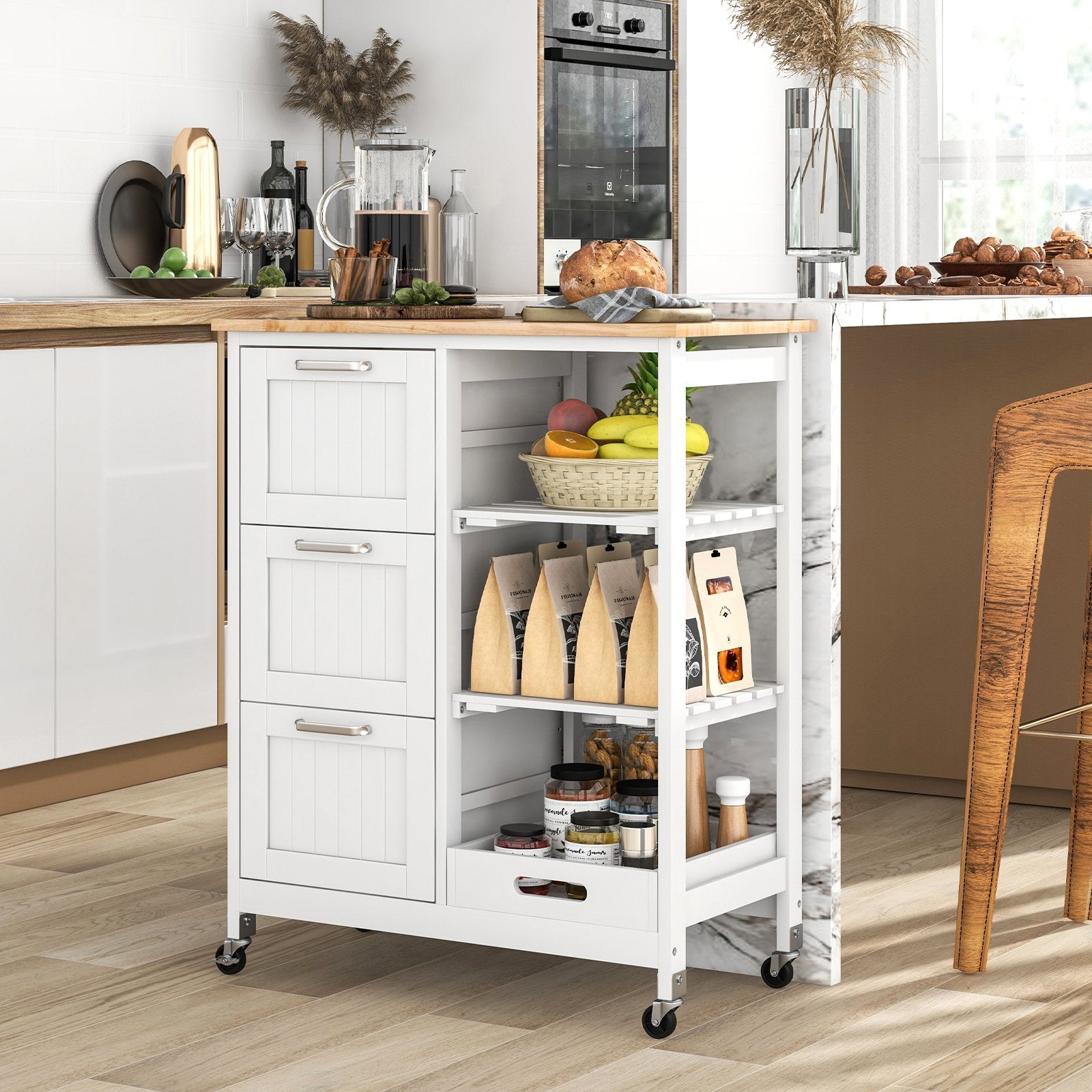 Rolling Kitchen Island Utility Storage Cart, White Kitchen Islands & Carts   at Gallery Canada