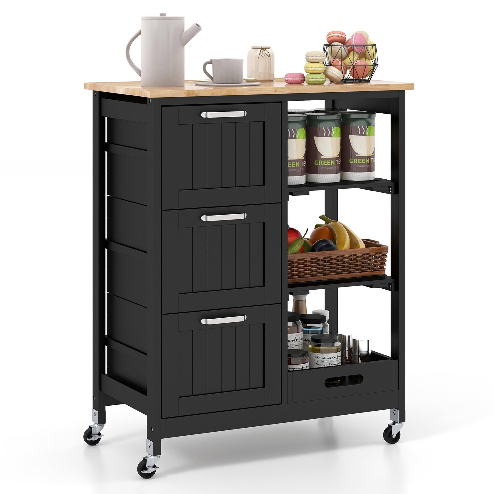 Rolling Kitchen Island Utility Storage Cart with 3 Large Drawers, Black Kitchen Islands & Carts   at Gallery Canada