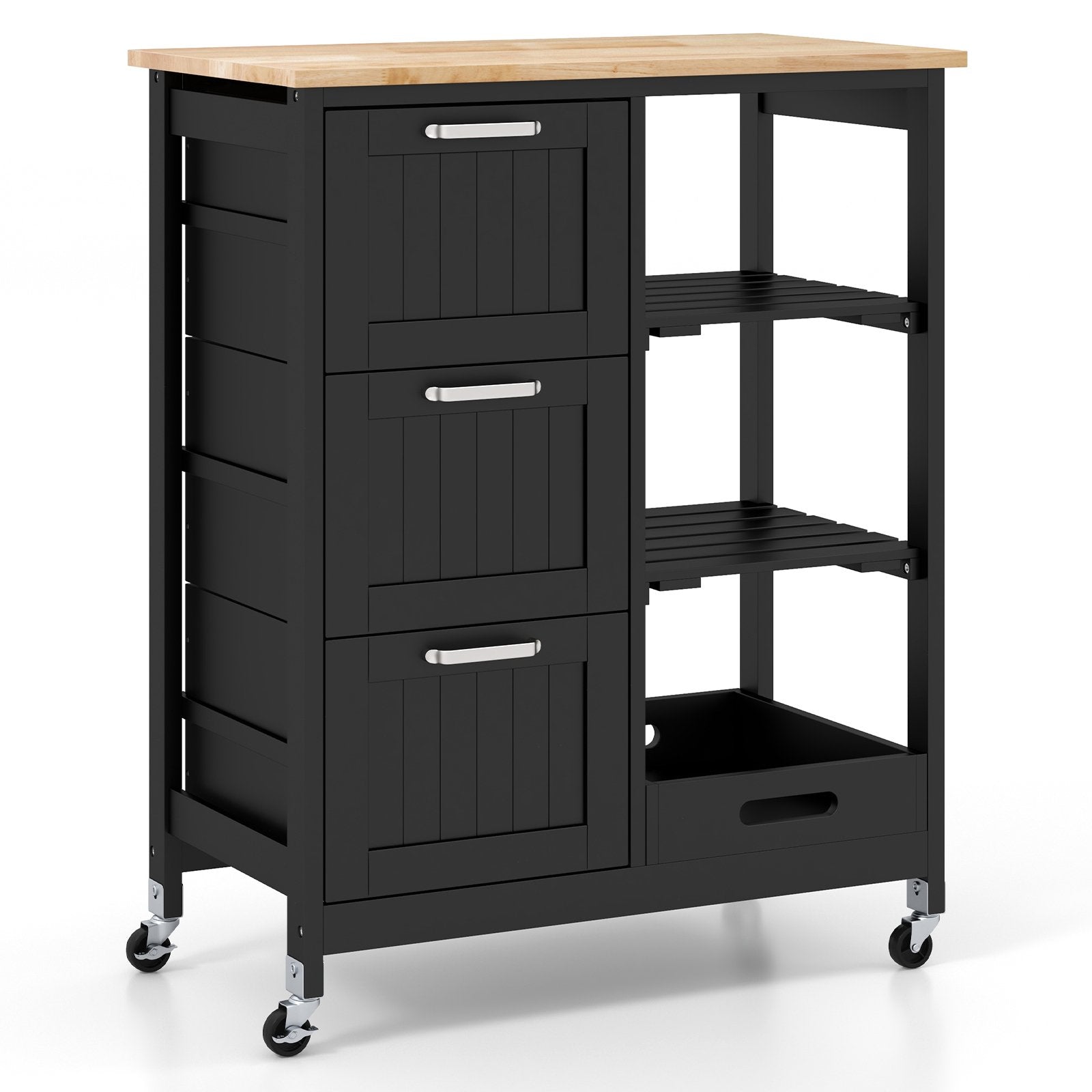 Rolling Kitchen Island Utility Storage Cart with 3 Large Drawers, Black Kitchen Islands & Carts   at Gallery Canada