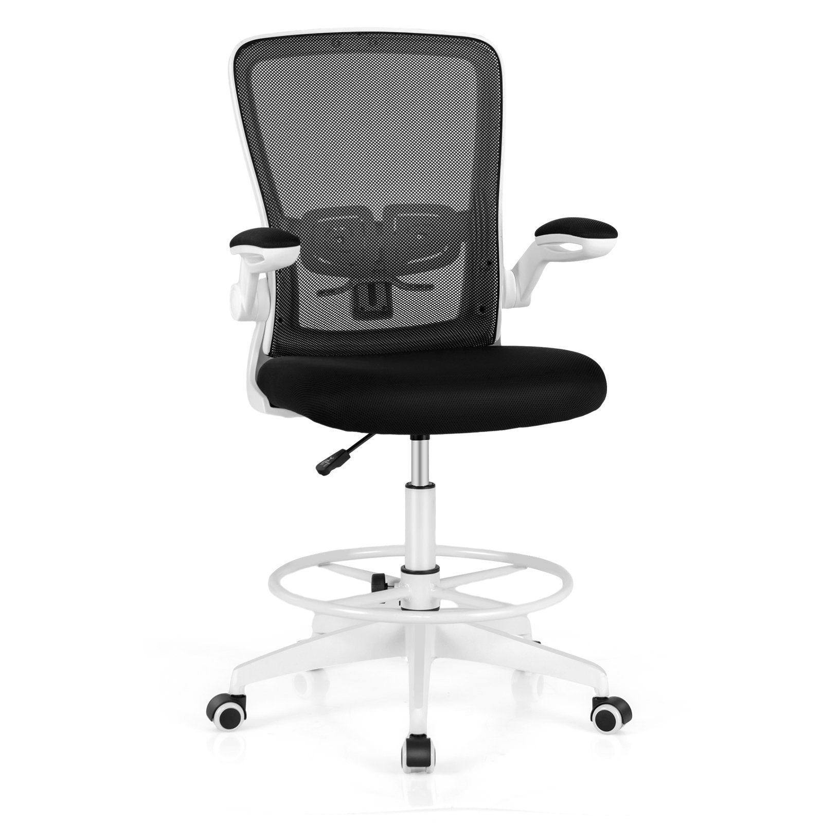 Height Adjustable Drafting Chair with Flip Up Arms for Home Office, White Mesh Chairs   at Gallery Canada