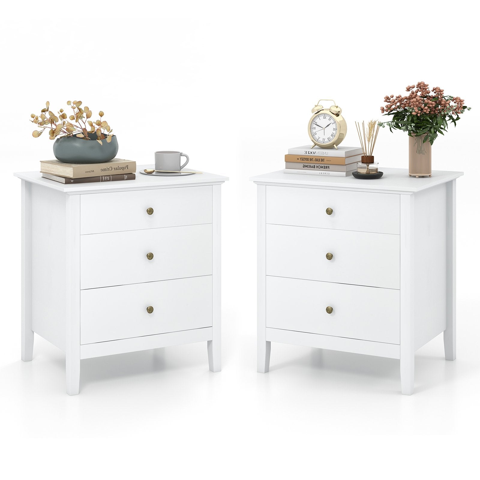 Nightstand Beside End Side Table Organizer with 3 Drawers, White - Gallery Canada