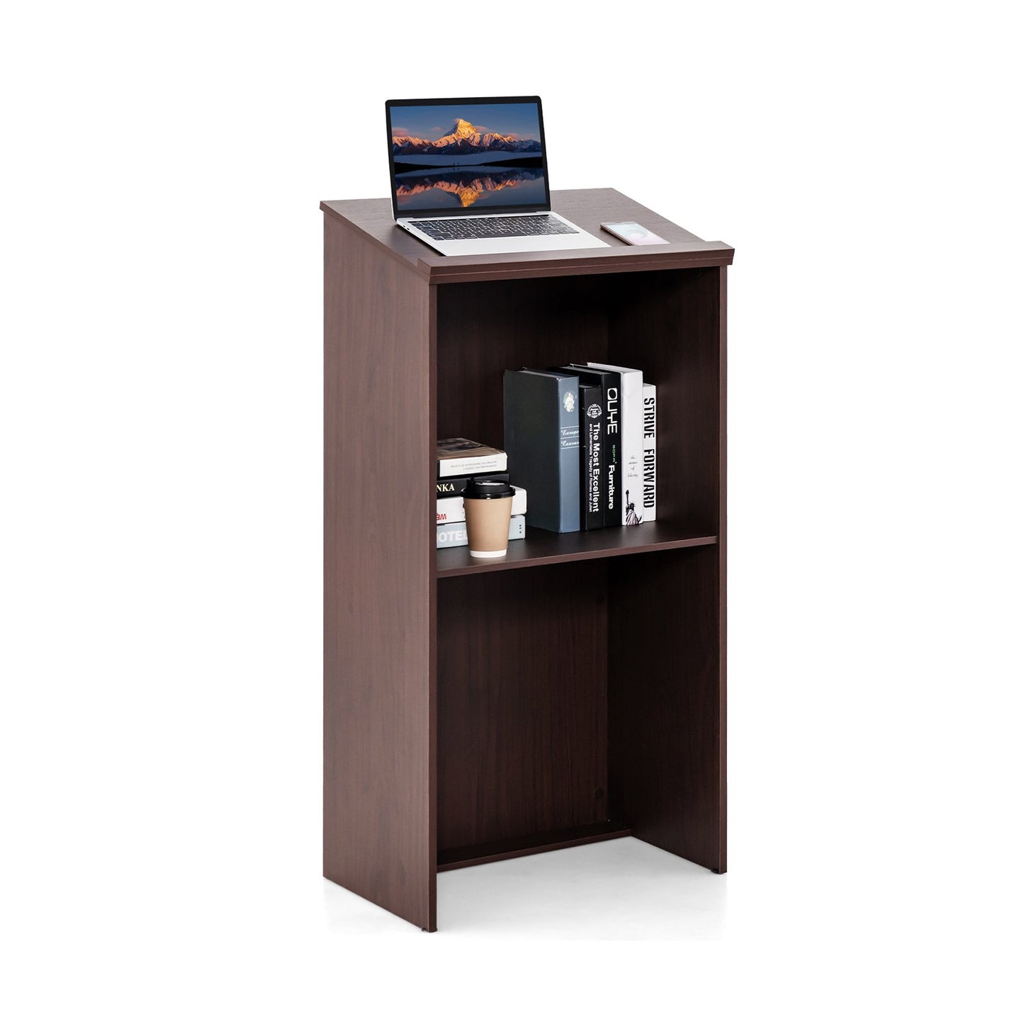 Wooden Floor Standing Podium Speaking Lectern, Brown Laptop Tables & Printer Stands   at Gallery Canada