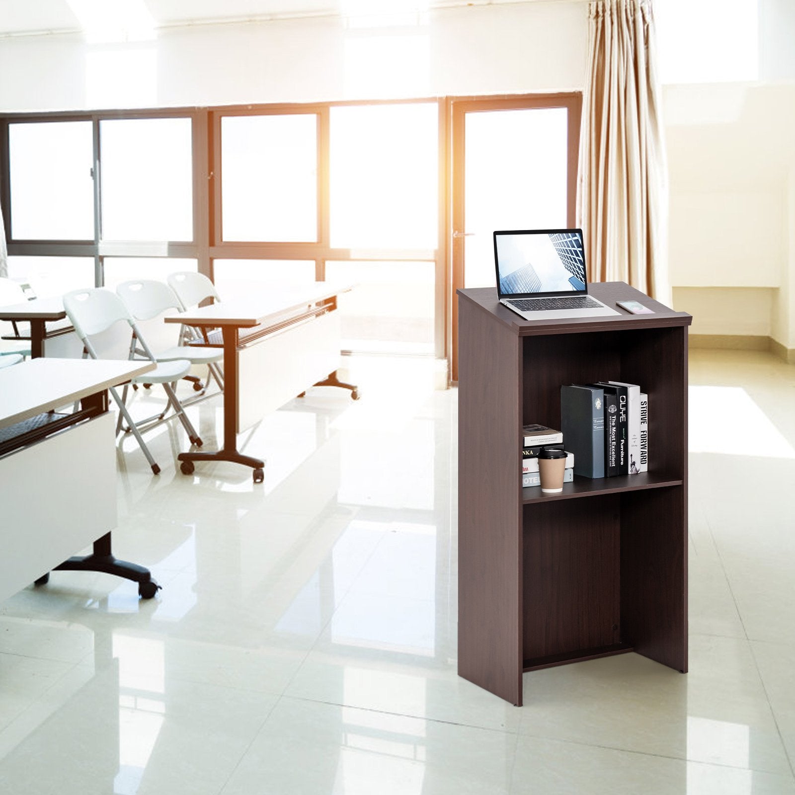 Wooden Floor Standing Podium Speaking Lectern, Brown Laptop Tables & Printer Stands   at Gallery Canada