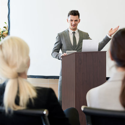 Wooden Floor Standing Podium Speaking Lectern, Brown - Gallery Canada