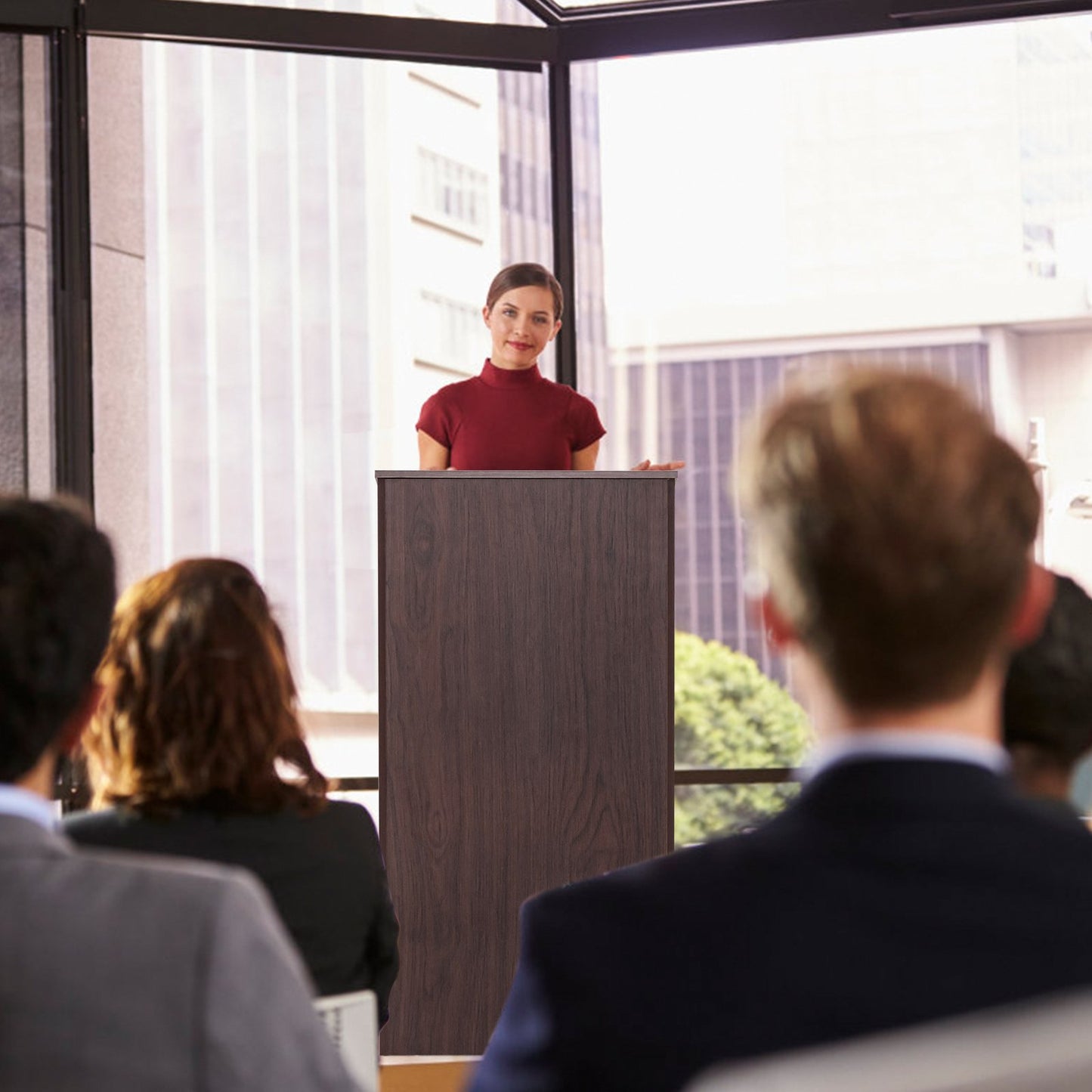 Wooden Floor Standing Podium Speaking Lectern, Brown Laptop Tables & Printer Stands   at Gallery Canada