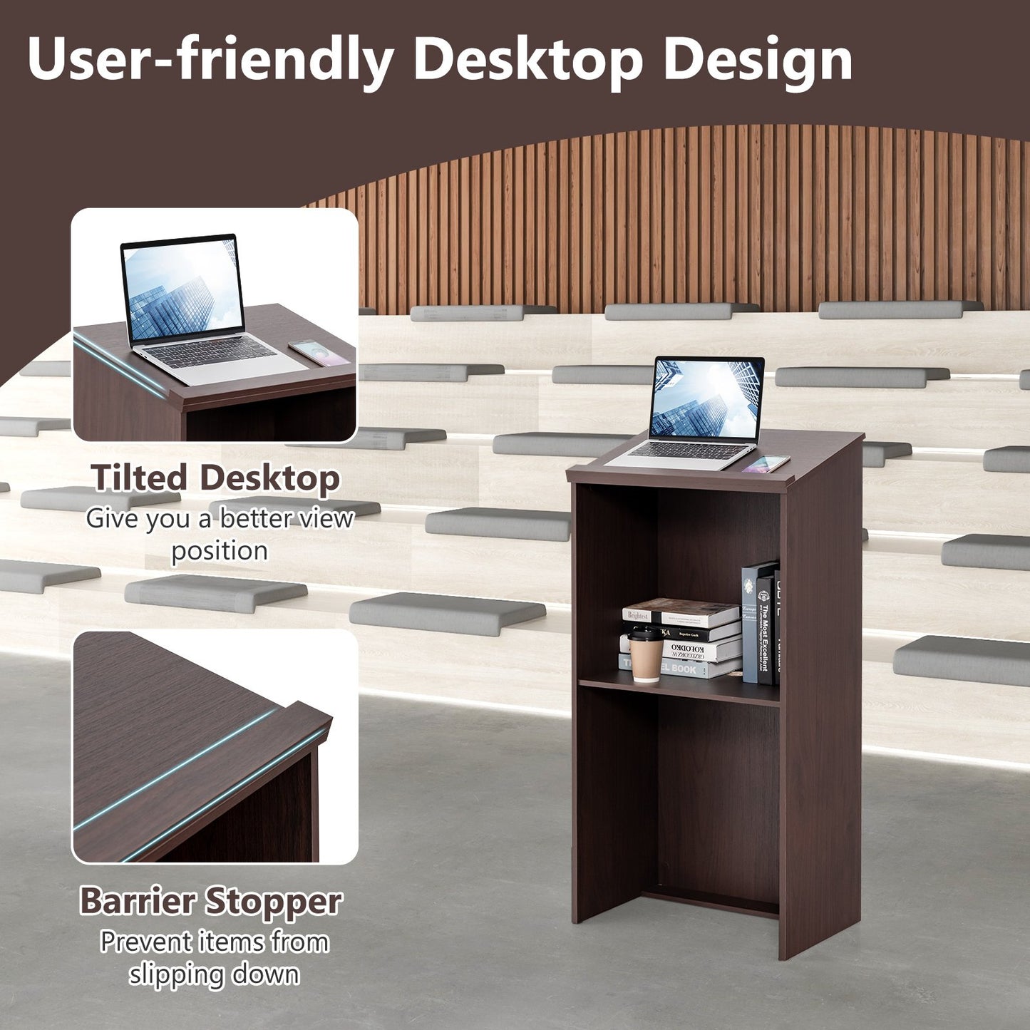 Wooden Floor Standing Podium Speaking Lectern, Brown Laptop Tables & Printer Stands   at Gallery Canada