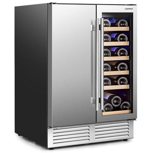 2-in-1 Beverage and Wine Cooler with Independent Temperature Control and LED Lights, Silver Wine & Beverage Coolers Silver  at Gallery Canada