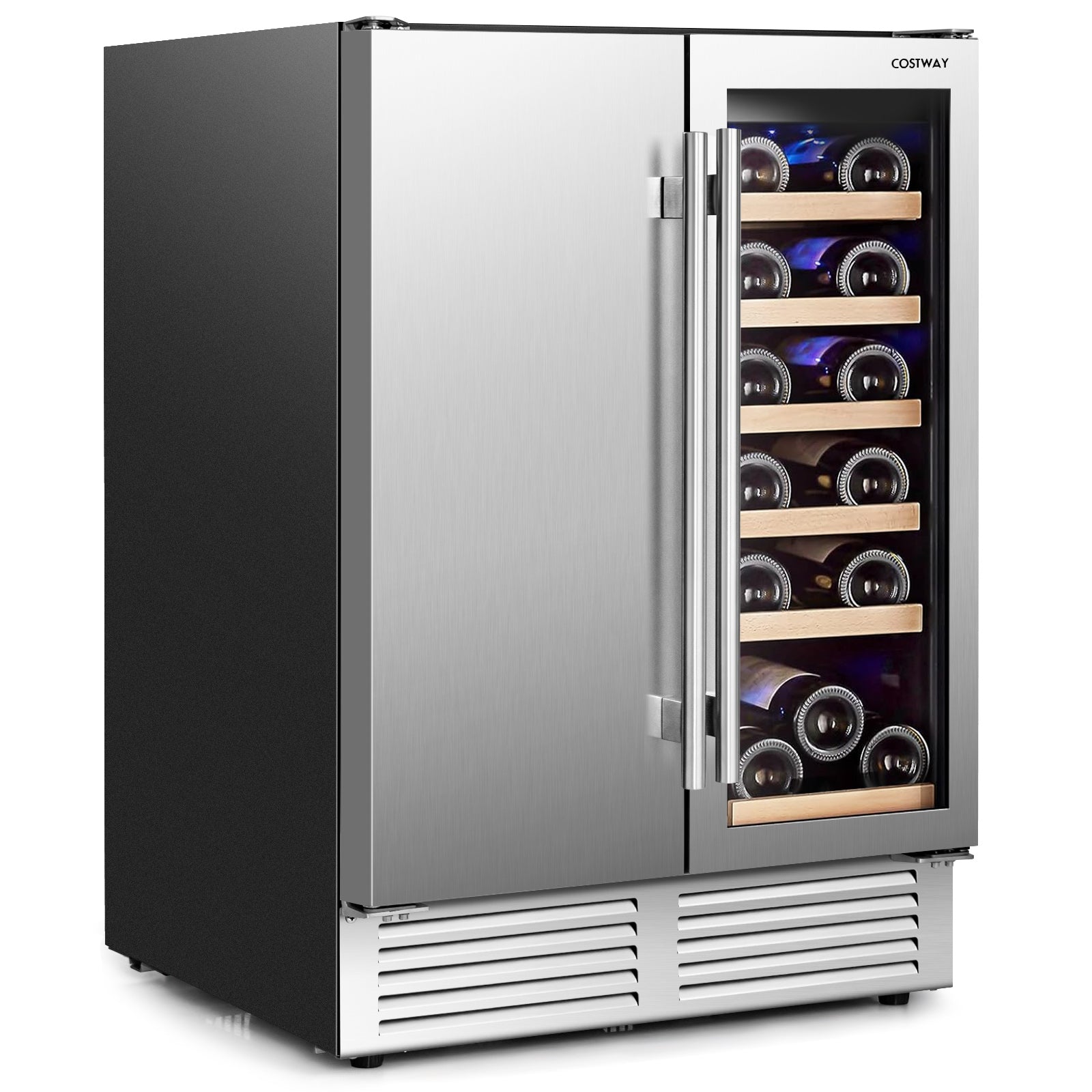 2-in-1 Beverage and Wine Cooler with Independent Temperature Control and LED Lights, Silver Wine & Beverage Coolers at Gallery Canada