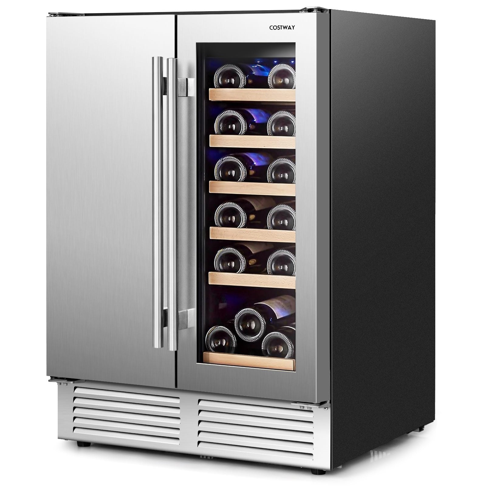 2-in-1 Beverage and Wine Cooler with Independent Temperature Control and LED Lights, Silver Wine & Beverage Coolers   at Gallery Canada