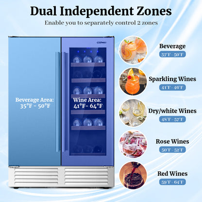 2-in-1 Beverage and Wine Cooler with Independent Temperature Control and LED Lights, Silver Wine & Beverage Coolers   at Gallery Canada