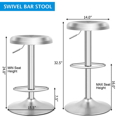 Modern Swivel Adjustable Height Bar Stool with Footrest for Pub Bistro Kitchen Dining-1 Piece, Silver Bar Stools   at Gallery Canada