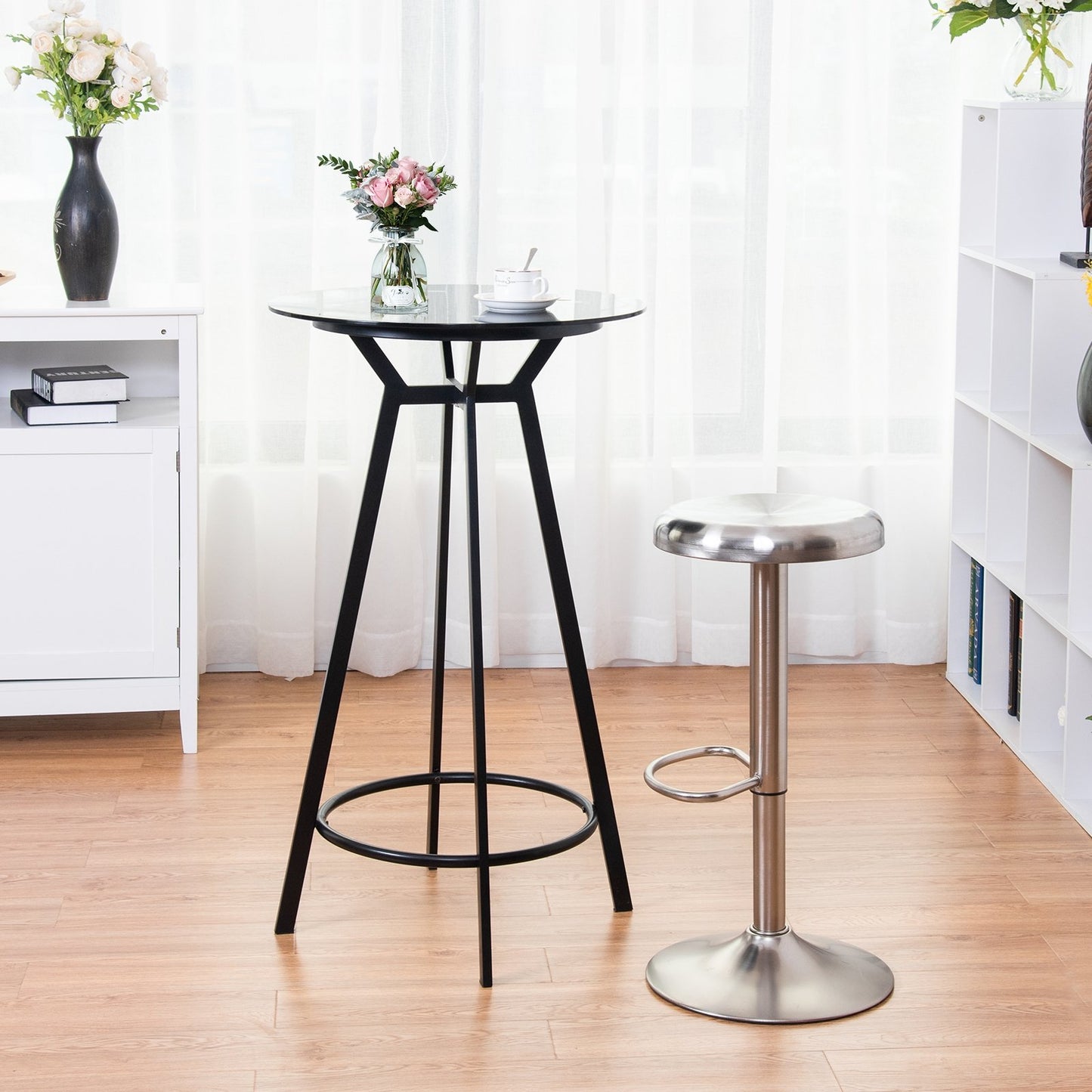 Modern Swivel Adjustable Height Bar Stool with Footrest for Pub Bistro Kitchen Dining-1 Piece, Silver Bar Stools   at Gallery Canada