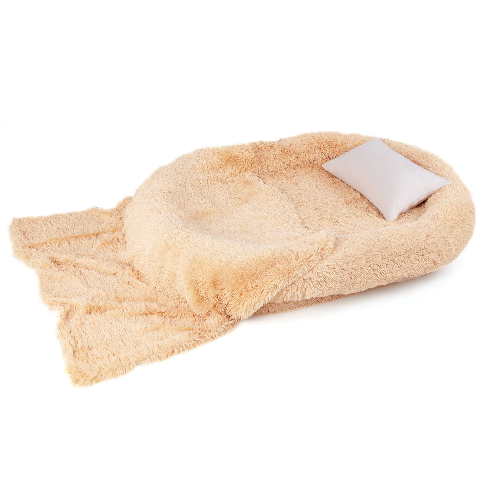 Washable Fluffy Human Dog Bed with Soft Blanket and Plump Pillow, Brown Dog Supplies   at Gallery Canada