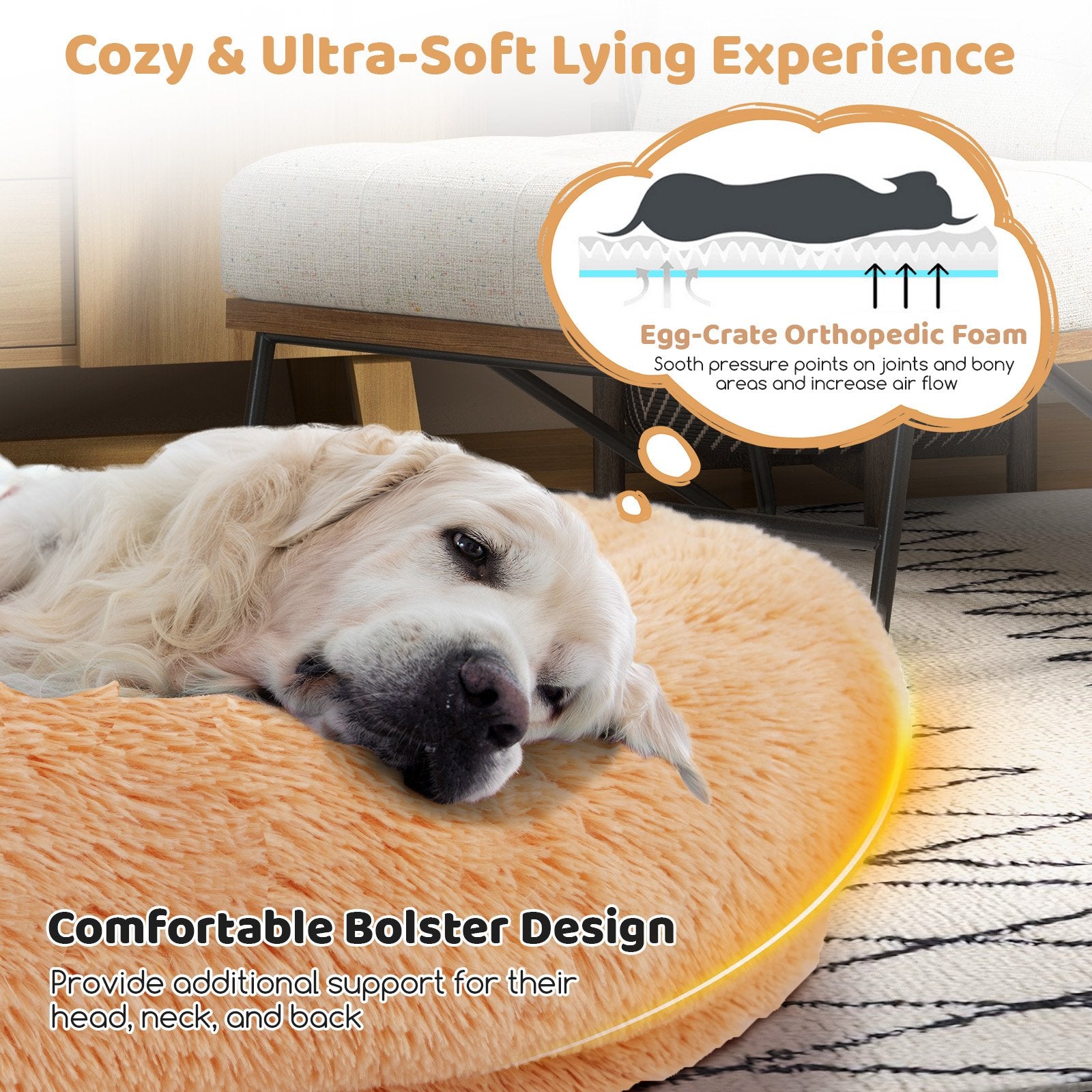 Washable Fluffy Human Dog Bed with Soft Blanket and Plump Pillow, Brown Dog Supplies   at Gallery Canada