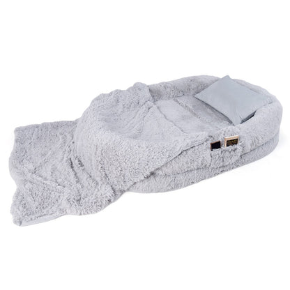 Washable Fluffy Human Dog Bed with Soft Blanket and Plump Pillow, Gray Dog Supplies   at Gallery Canada