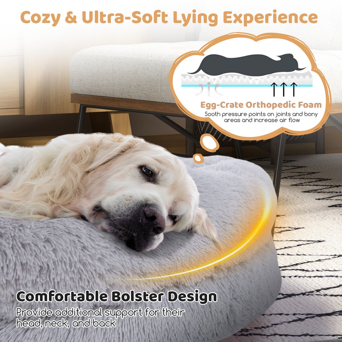 Washable Fluffy Human Dog Bed with Soft Blanket and Plump Pillow, Gray Dog Supplies   at Gallery Canada