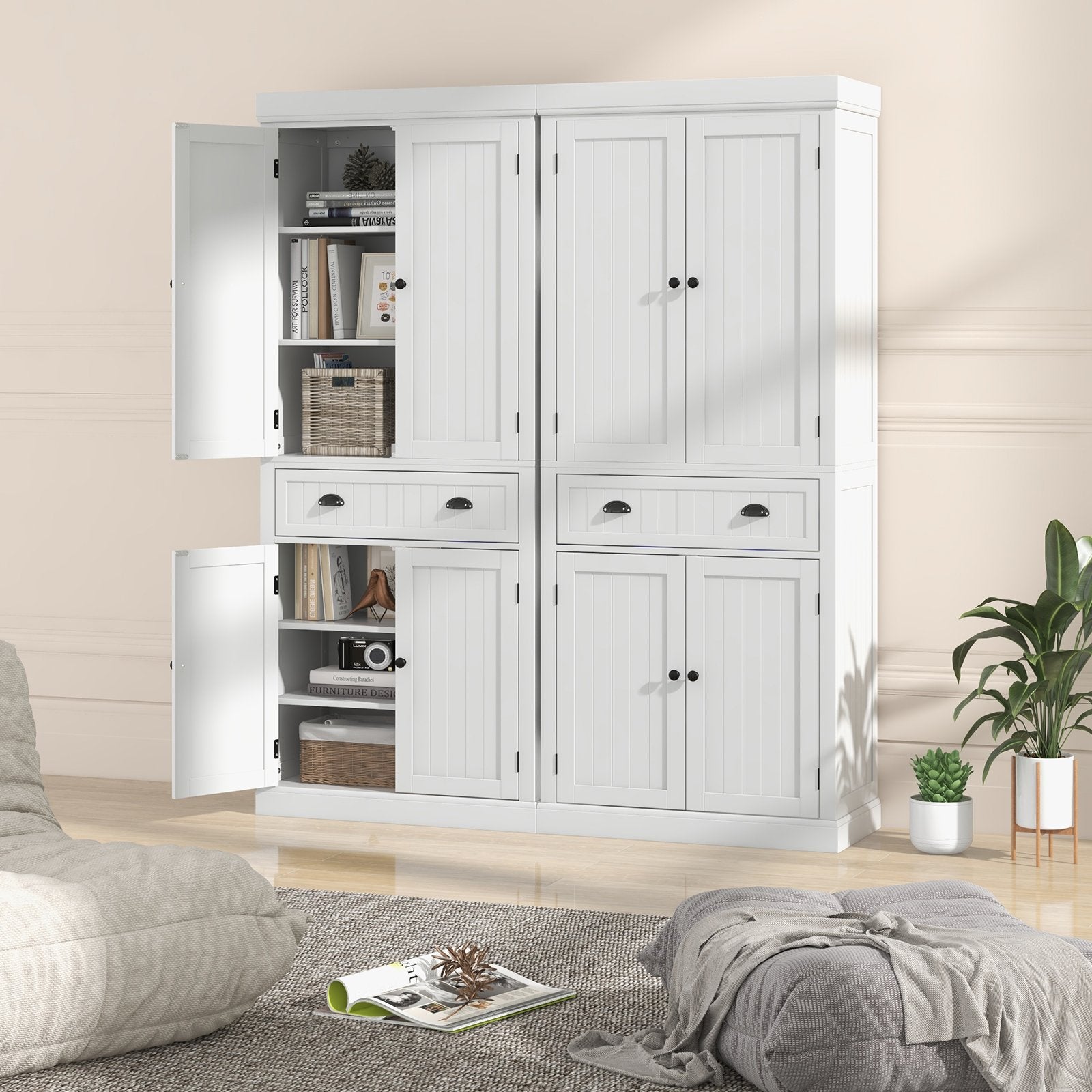 Kitchen Pantry Storage Cabinet with Doors Drawer and Adjustable Shelves, White Armoires & Wardrobes   at Gallery Canada