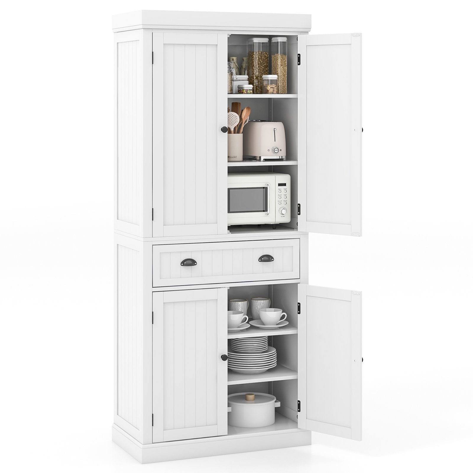 Kitchen Pantry Storage Cabinet with Doors Drawer and Adjustable Shelves, White Armoires & Wardrobes   at Gallery Canada