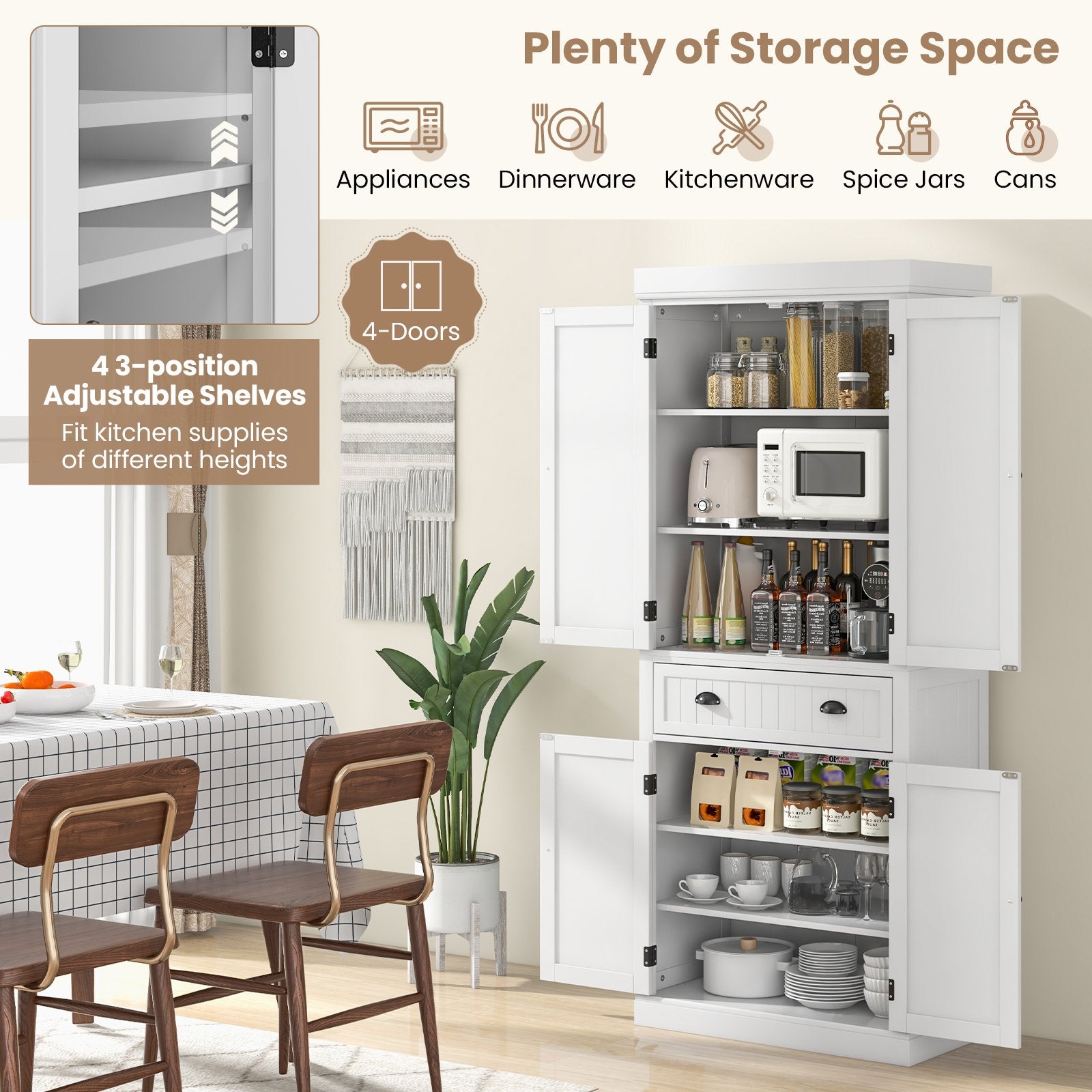 Kitchen Pantry Storage Cabinet with Doors Drawer and Adjustable Shelves, White Armoires & Wardrobes   at Gallery Canada