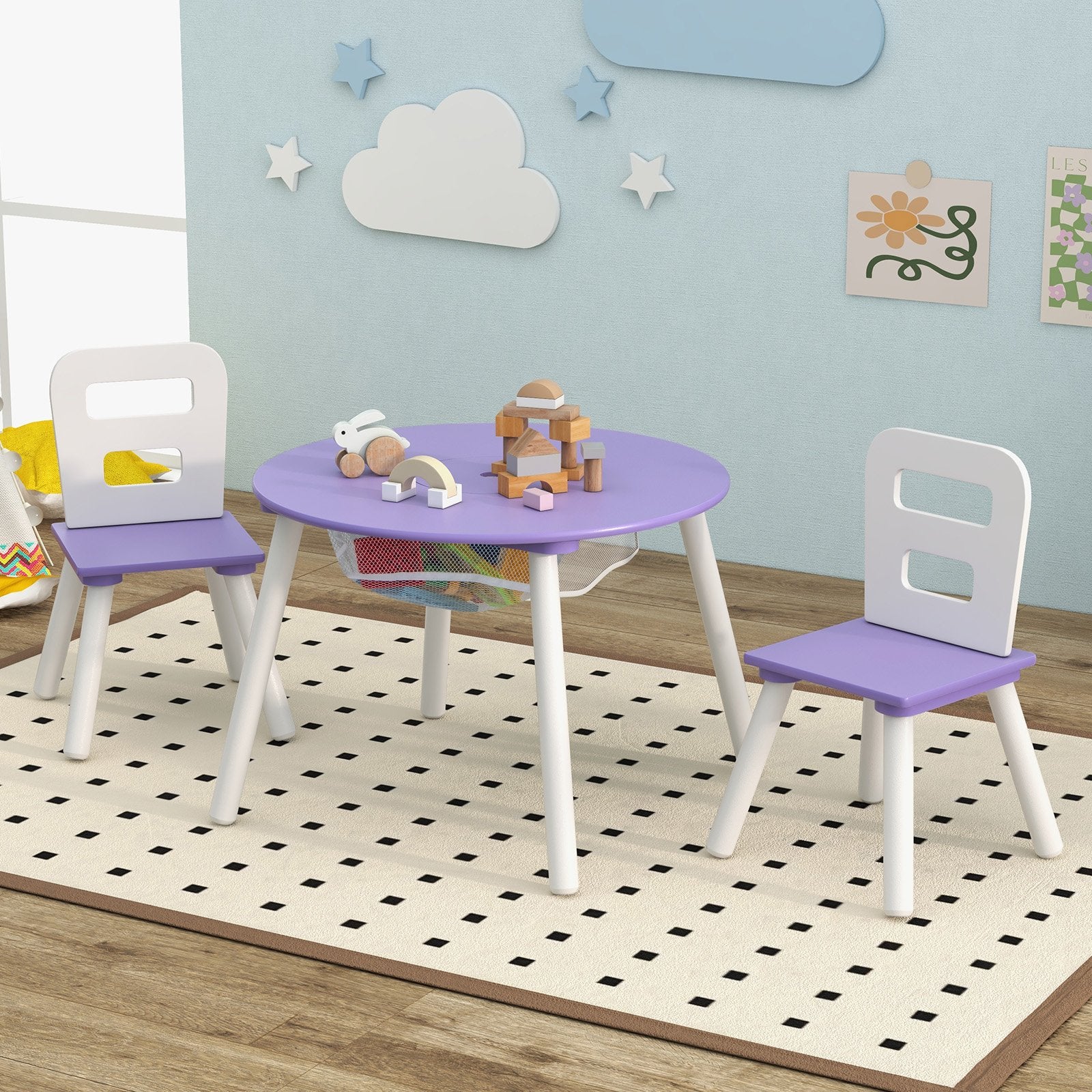 Wood Activity Kids Table and Chair Set with Center Mesh Storage, Purple Kids Table & Chair Sets   at Gallery Canada