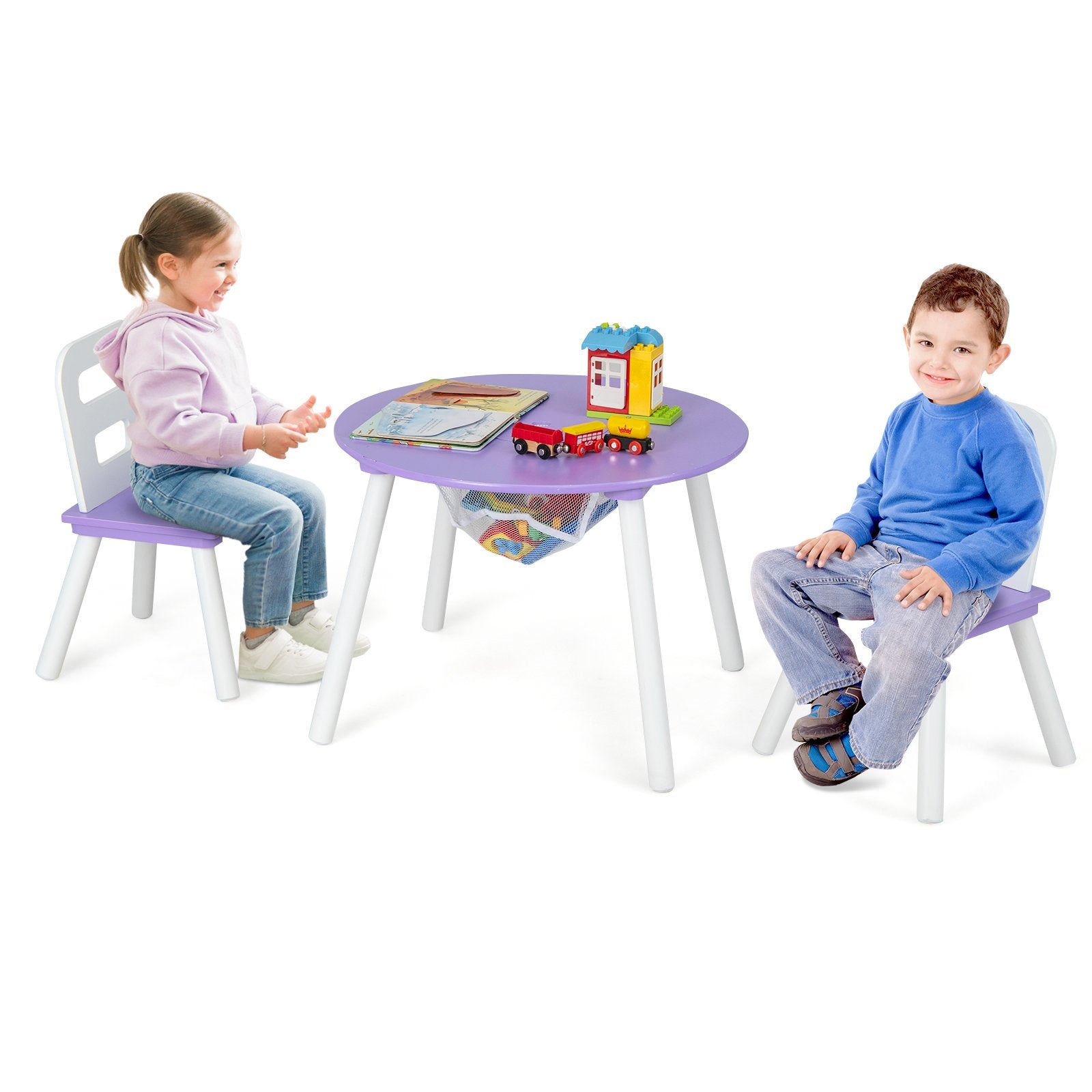 Wood Activity Kids Table and Chair Set with Center Mesh Storage, Purple Kids Table & Chair Sets   at Gallery Canada