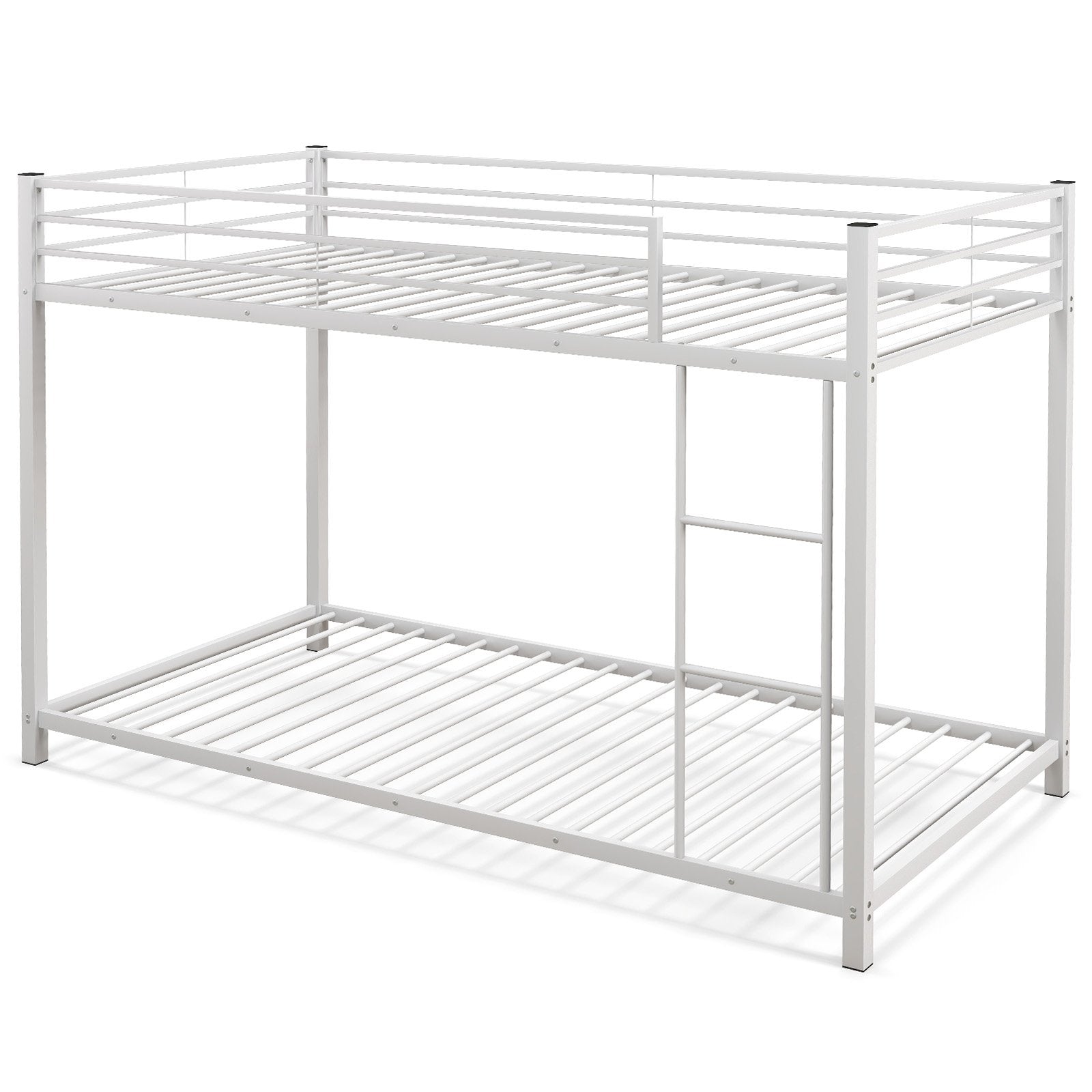 Low Profile Twin Over Twin Metal Bunk Bed with Full-length Guardrails, White Bunk Bed Frame   at Gallery Canada