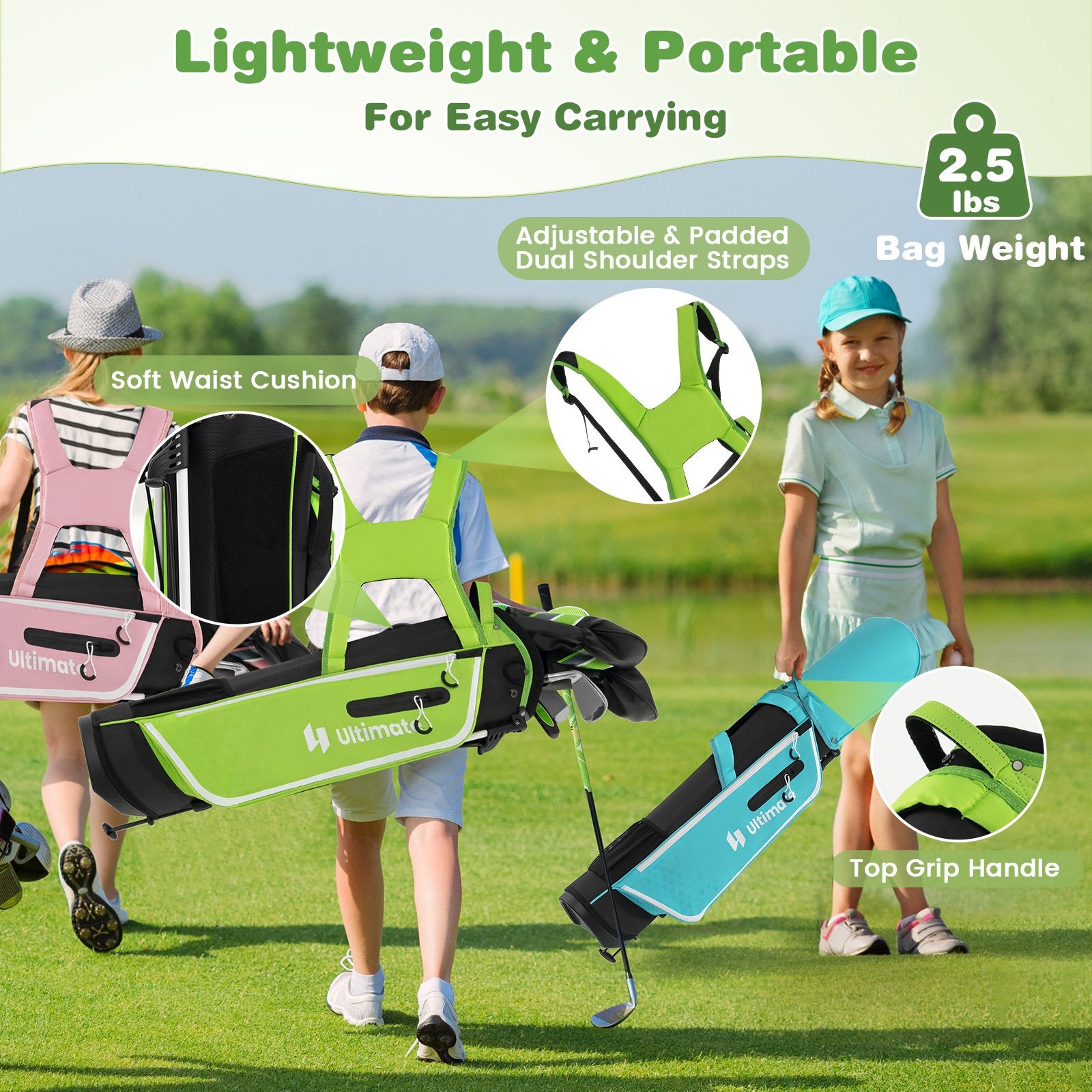 Junior Complete Golf Club Set with Stand Bag Rain Hood, Green Golf   at Gallery Canada
