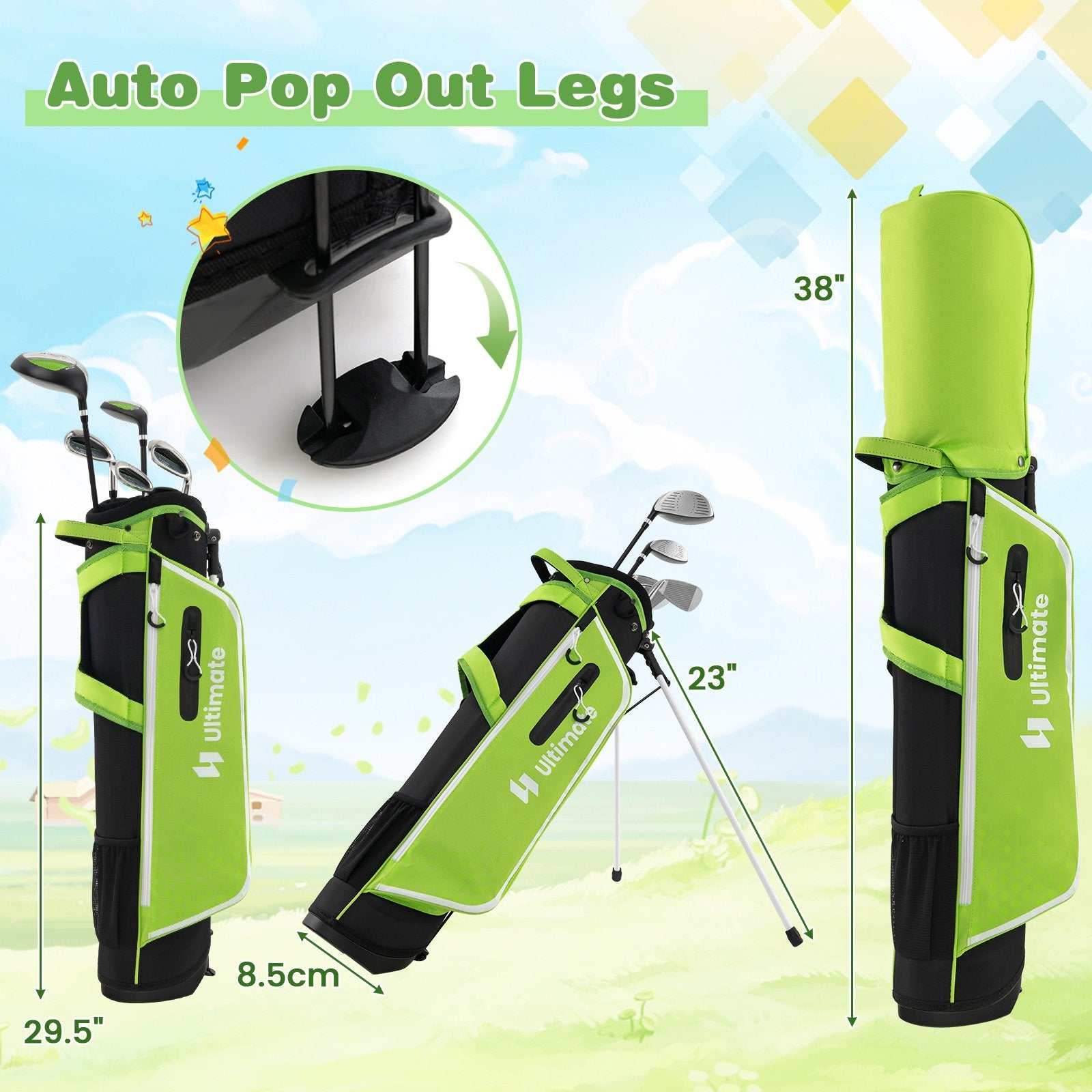 Junior Complete Golf Club Set with Stand Bag Rain Hood, Green Golf   at Gallery Canada