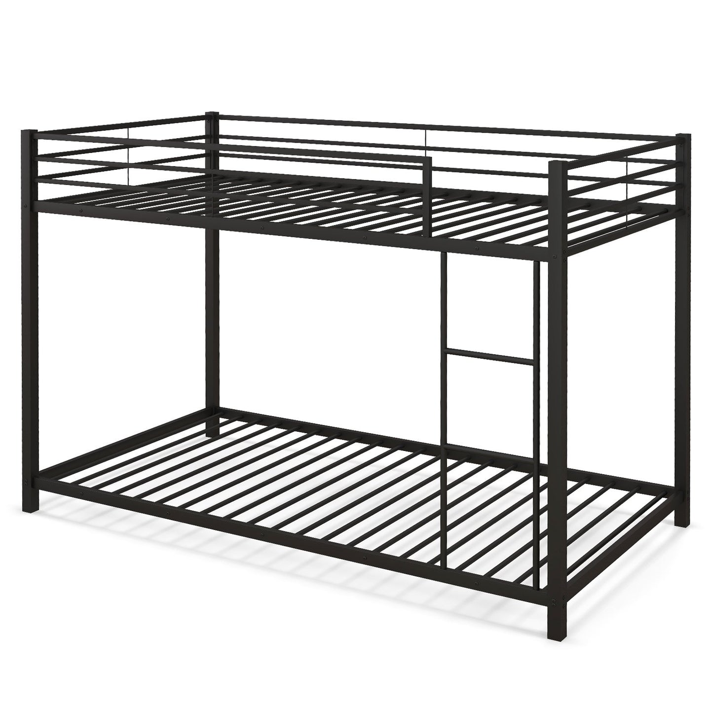 Low Profile Twin Over Twin Metal Bunk Bed with Full-length Guardrails, Black Bunk Bed Frame   at Gallery Canada