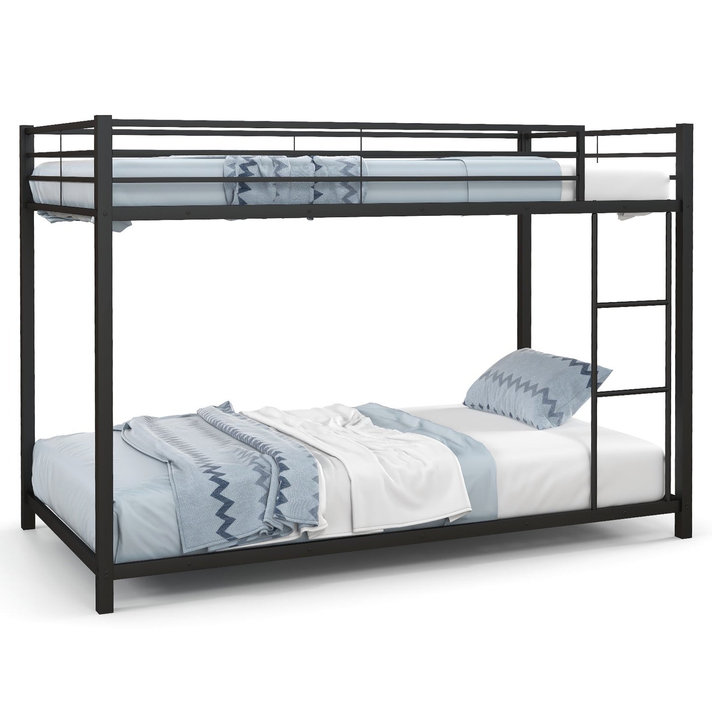 Low Profile Twin Over Twin Metal Bunk Bed with Full-length Guardrails, Black - Gallery Canada