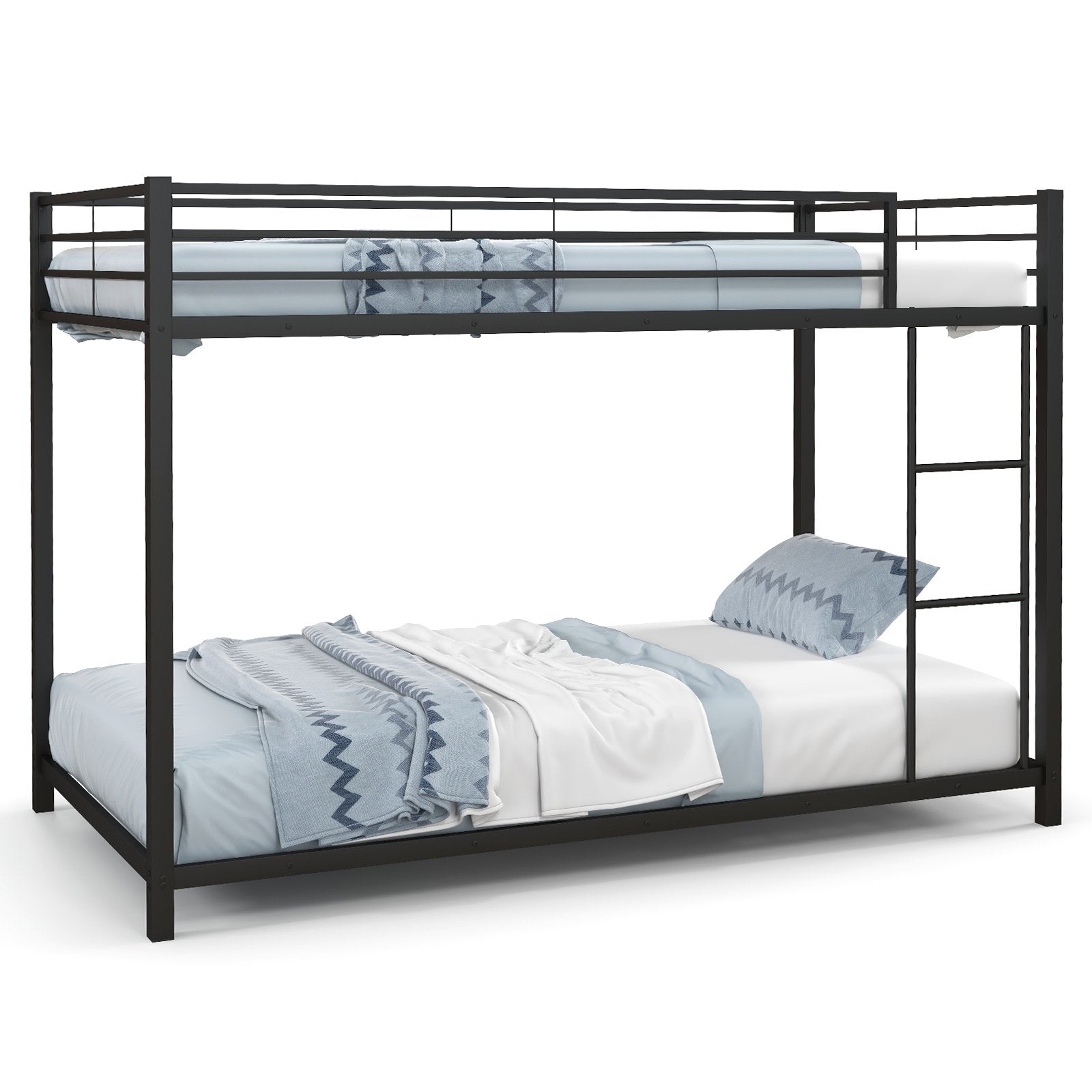 Low Profile Twin Over Twin Metal Bunk Bed with Full-length Guardrails, Black Bunk Bed Frame   at Gallery Canada