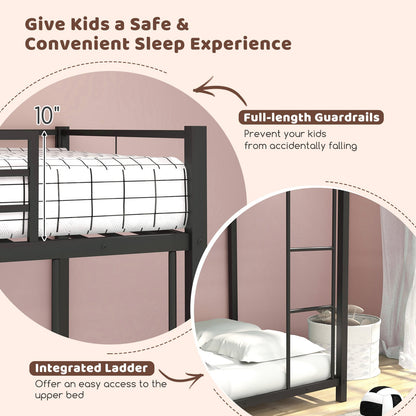 Low Profile Twin Over Twin Metal Bunk Bed with Full-length Guardrails, Black - Gallery Canada