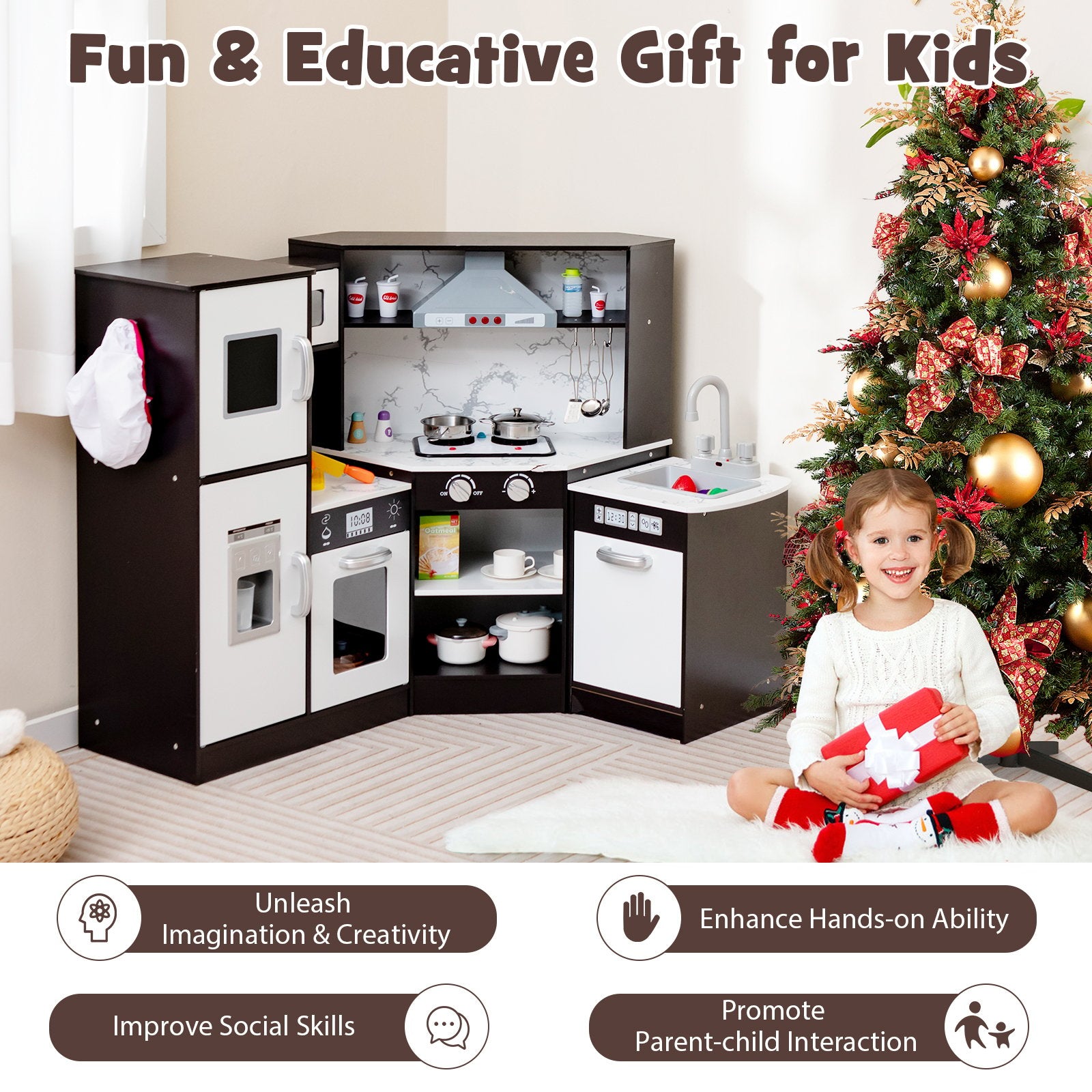 Kids Corner Pretend Kitchen Playset with Separated Washing Basin, Coffee Play Kitchen Sets   at Gallery Canada