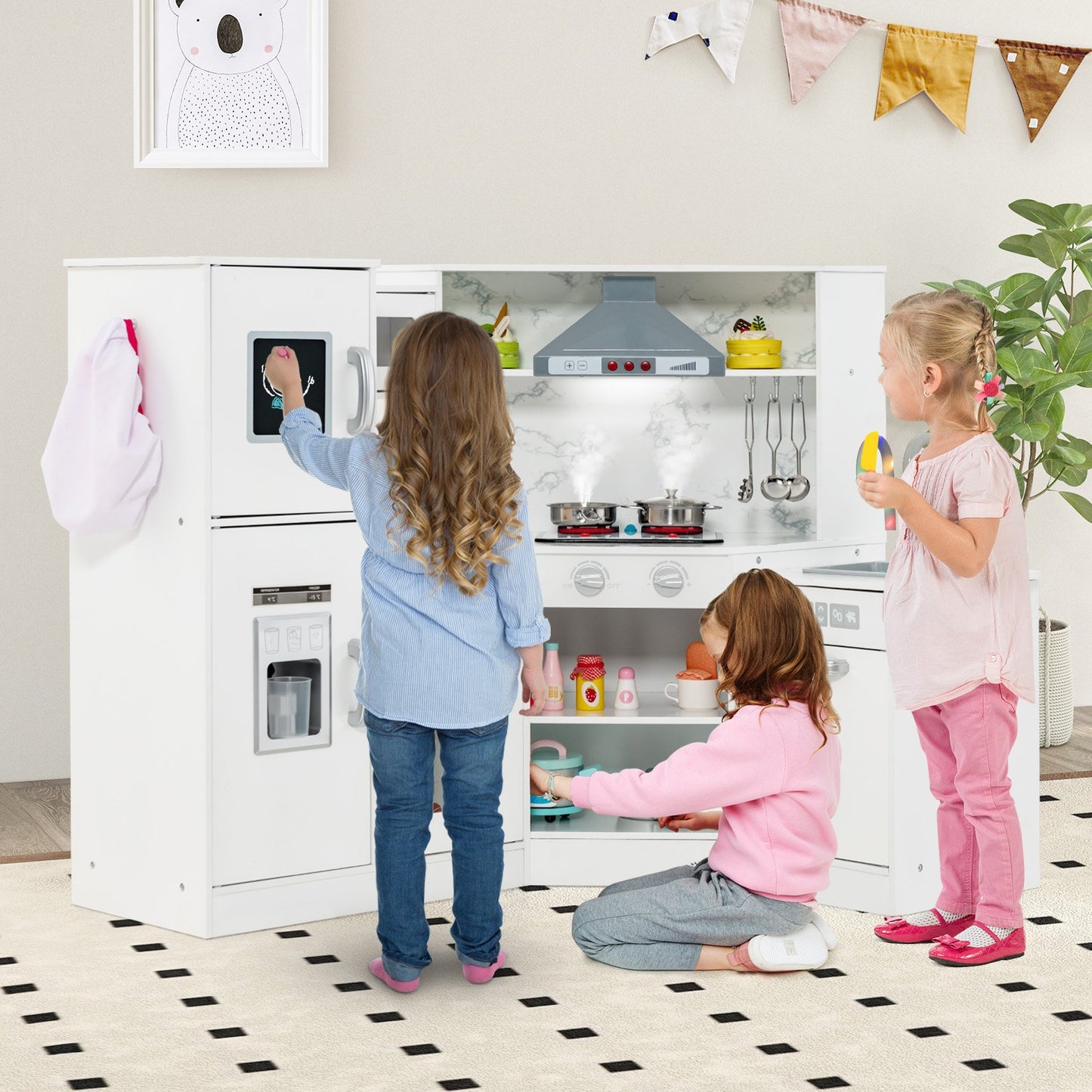 Kids Corner Pretend Kitchen Playset with Separated Washing Basin, White Play Kitchen Sets   at Gallery Canada