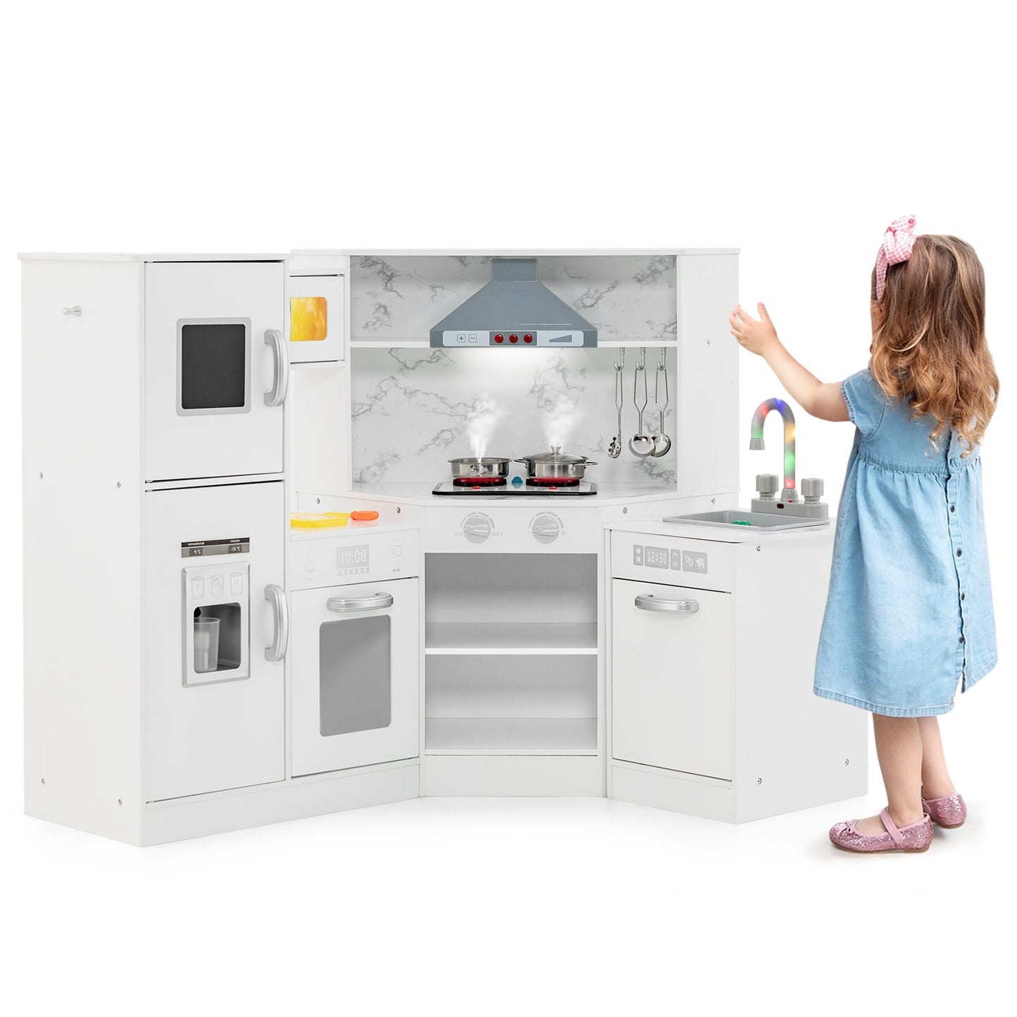 Kids Corner Pretend Kitchen Playset with Separated Washing Basin, White Play Kitchen Sets   at Gallery Canada