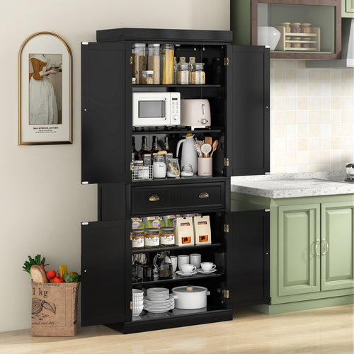 Cupboard Freestanding Kitchen Cabinet w/ Adjustable Shelves, Black