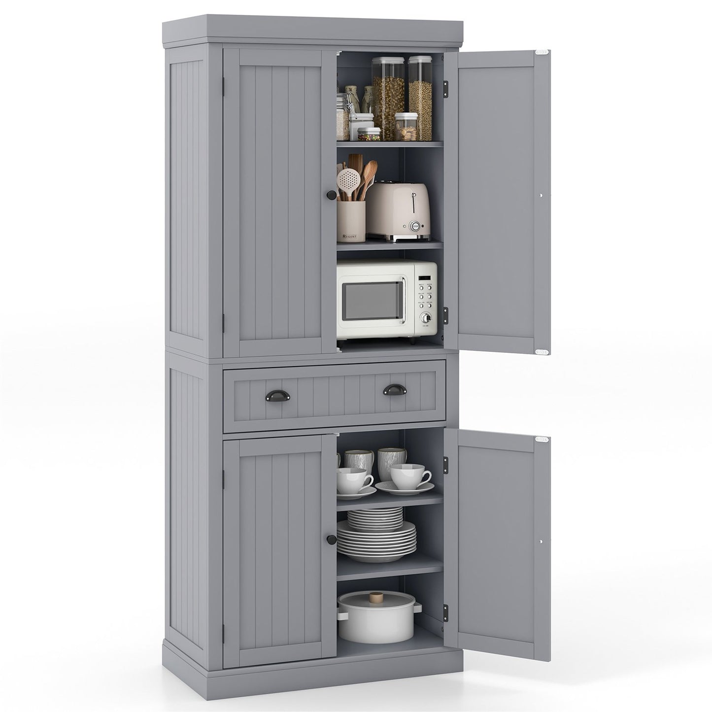 Cupboard Freestanding Kitchen Cabinet w/ Adjustable Shelves, Gray Armoires & Wardrobes   at Gallery Canada