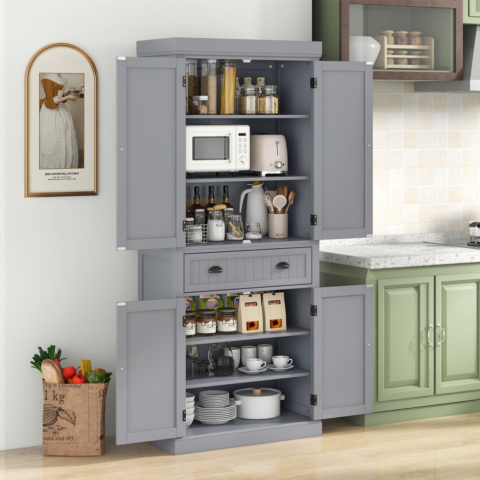 Cupboard Freestanding Kitchen Cabinet w/ Adjustable Shelves, Gray Armoires & Wardrobes   at Gallery Canada