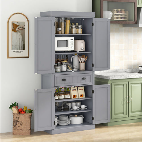 Cupboard Freestanding Kitchen Cabinet w/ Adjustable Shelves, Gray