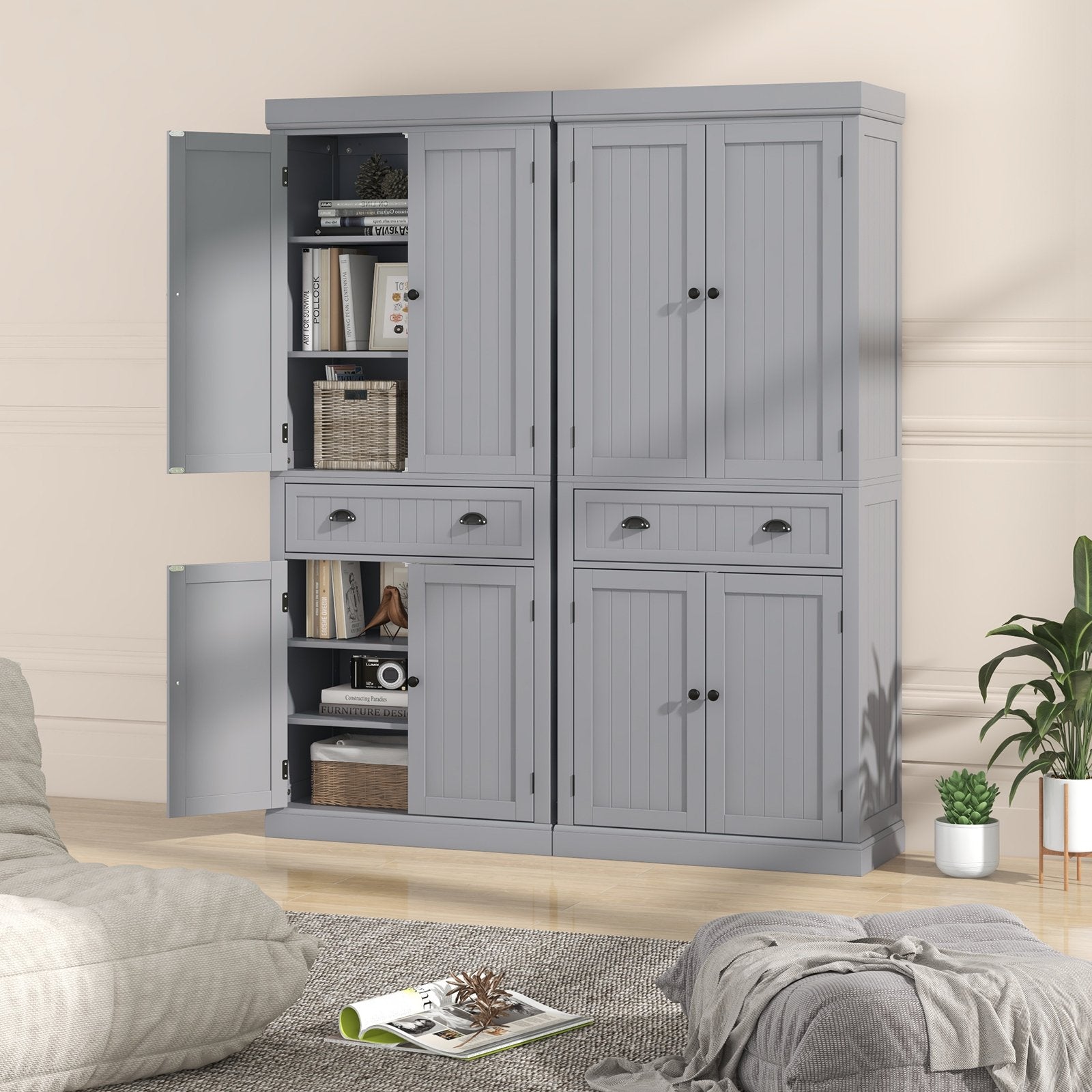 Cupboard Freestanding Kitchen Cabinet w/ Adjustable Shelves, Gray Armoires & Wardrobes   at Gallery Canada