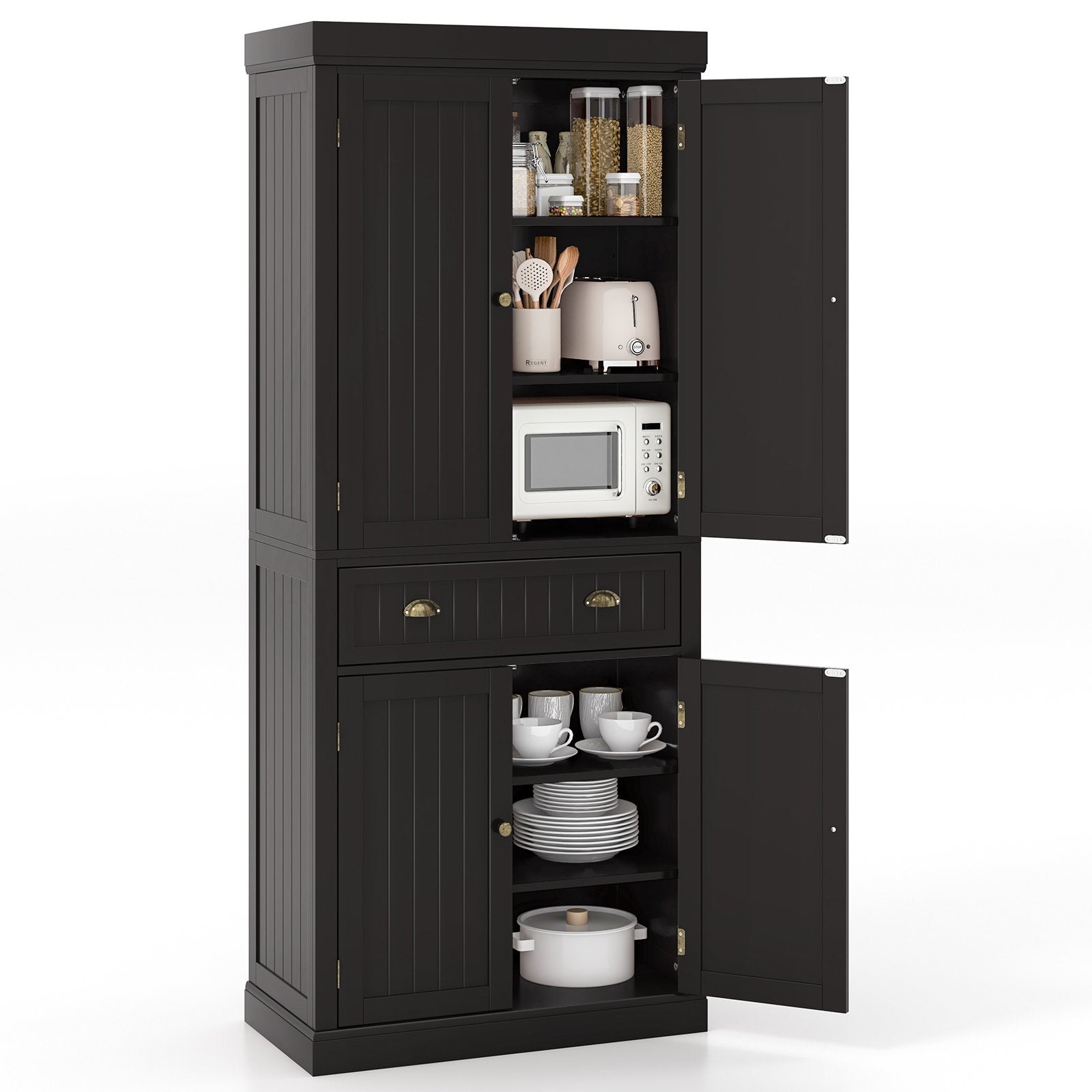 Cupboard Freestanding Kitchen Cabinet w/ Adjustable Shelves, Dark Brown Armoires & Wardrobes   at Gallery Canada