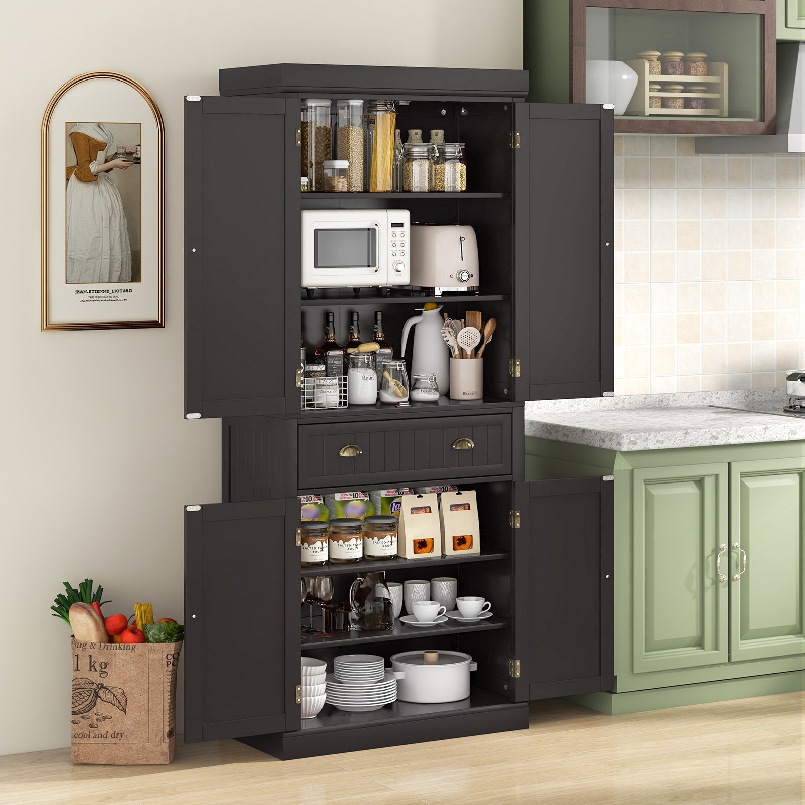 Cupboard Freestanding Kitchen Cabinet w/ Adjustable Shelves, Dark Brown Armoires & Wardrobes   at Gallery Canada