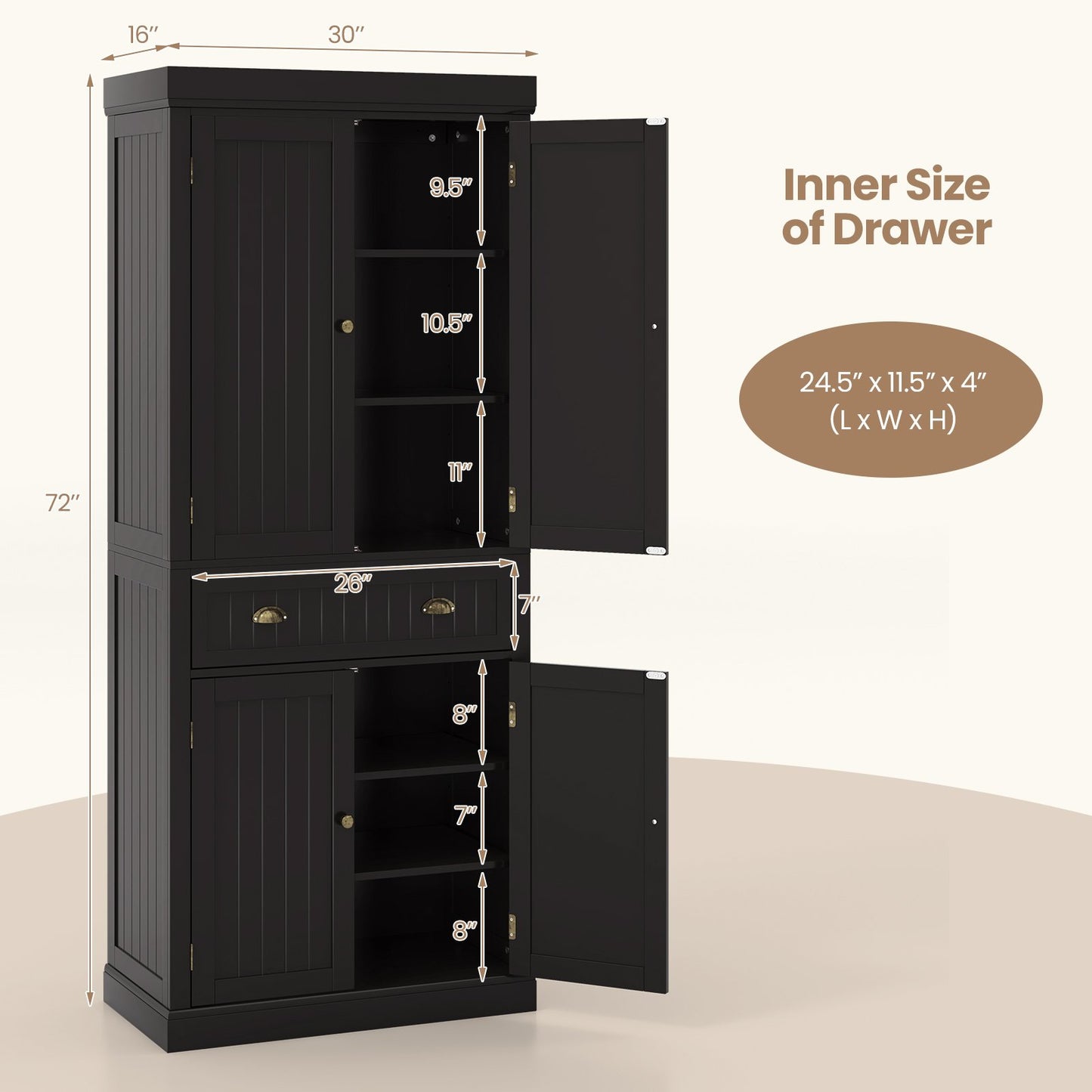 Cupboard Freestanding Kitchen Cabinet w/ Adjustable Shelves, Dark Brown Armoires & Wardrobes   at Gallery Canada